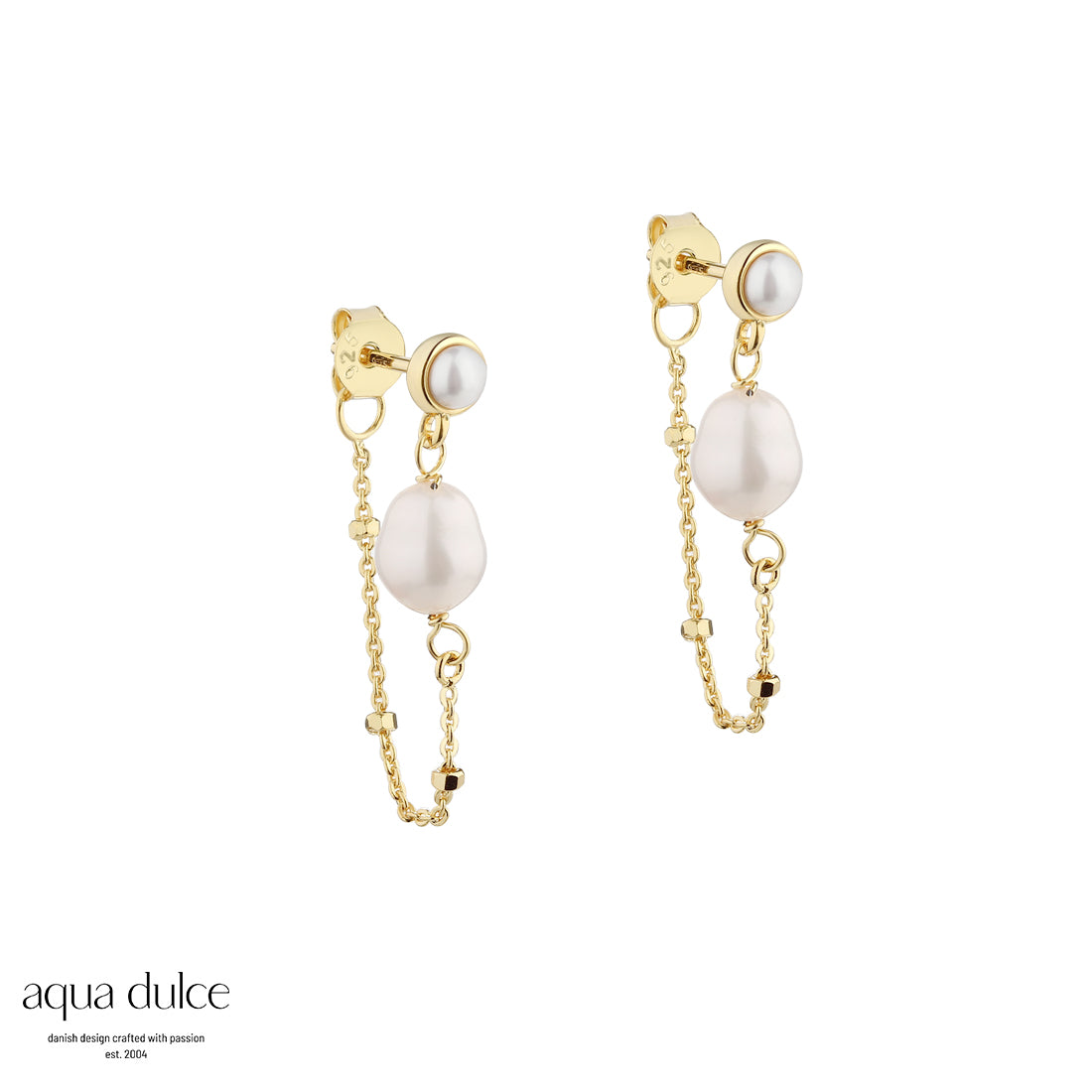 Aqua Dulce - Rice Dot Earstud, Forgyldte Perleøreringe