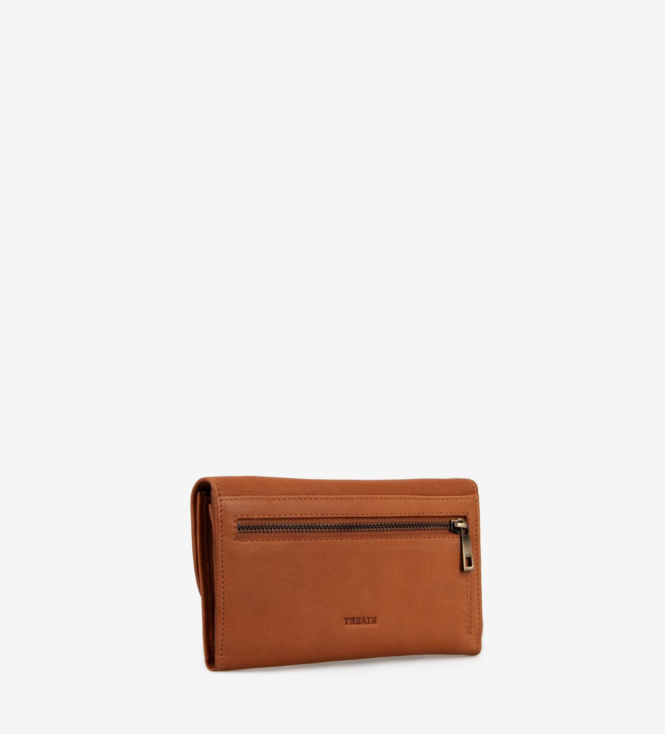 Treats Ragna Pung i Cognac – Foldbar Skindpung med Lynlås og Klassisk Udtryk