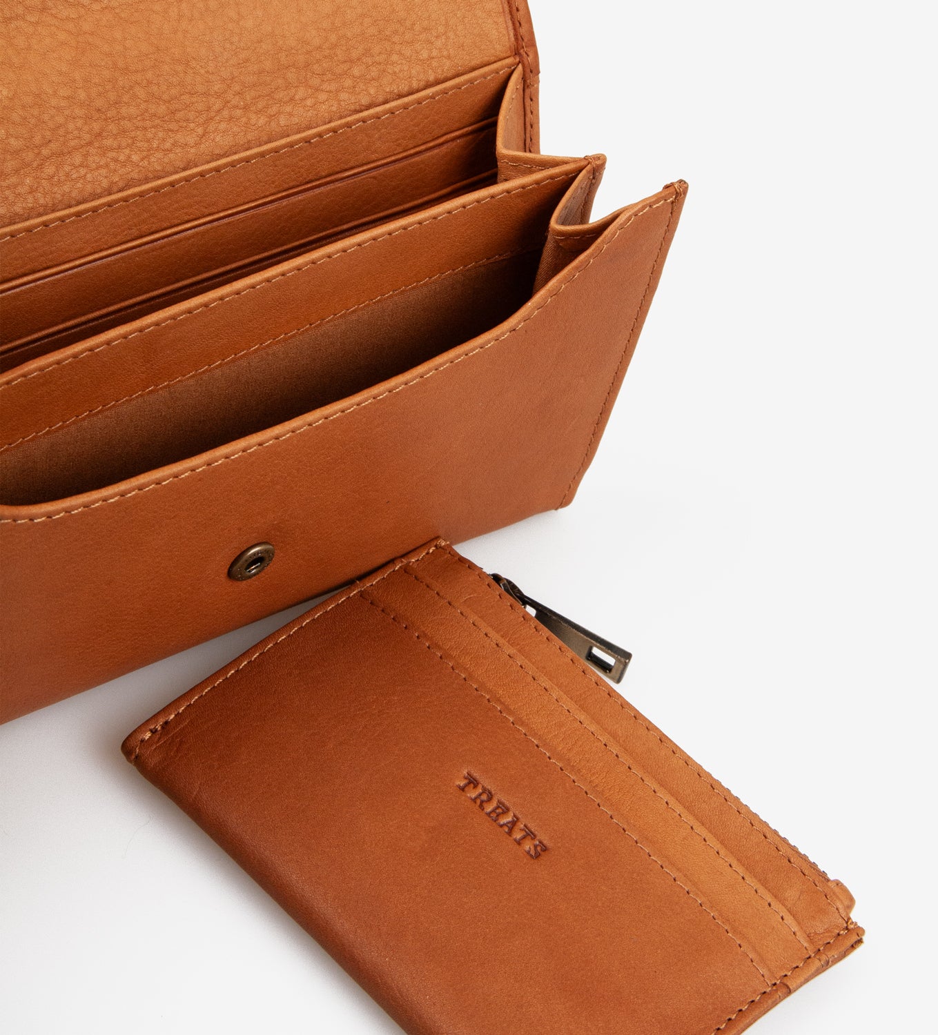 Treats Ragna Pung i Cognac – Foldbar Skindpung med Lynlås og Klassisk Udtryk