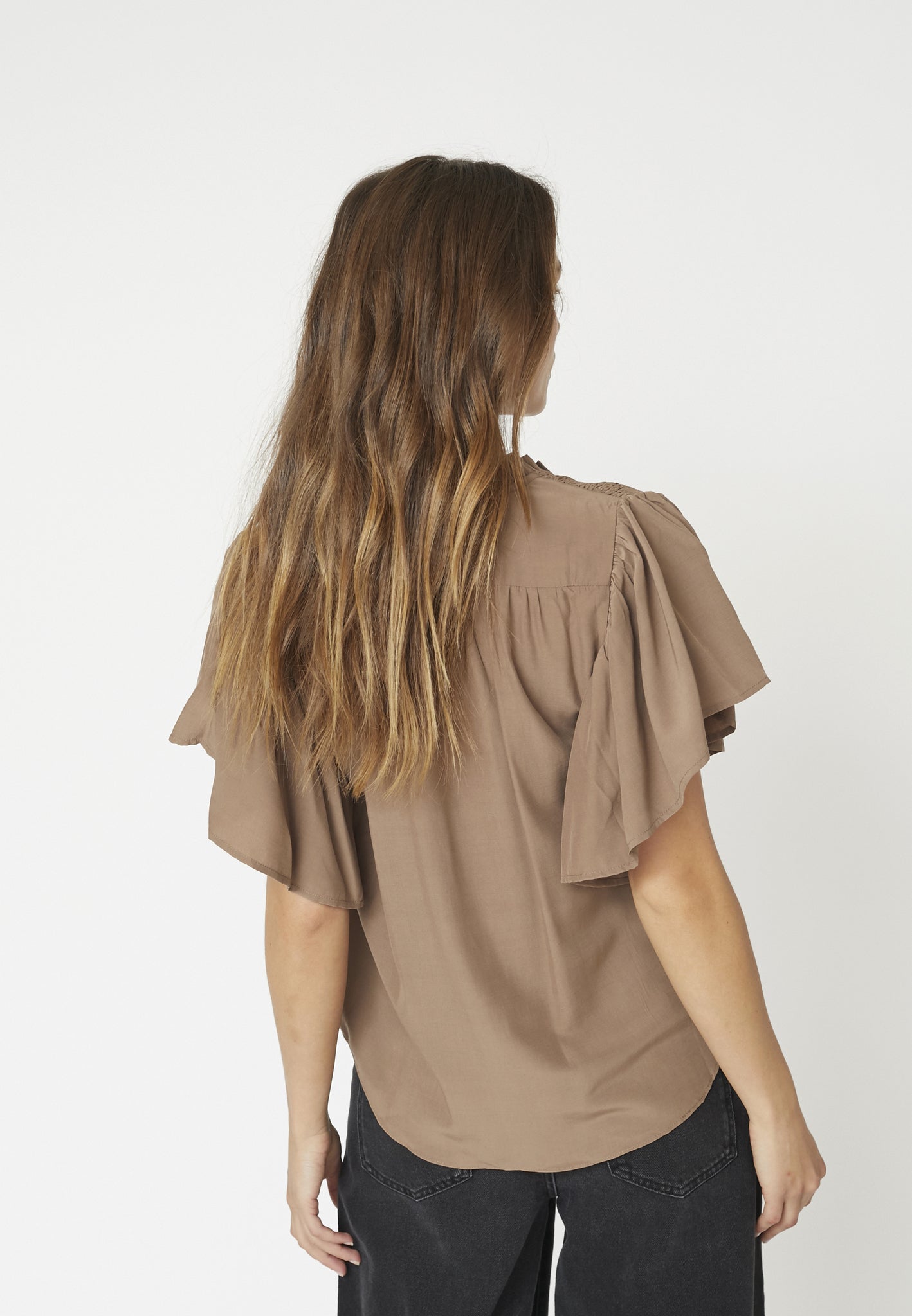 Co'Couture - ToraCC Frill V-Top, Walnut