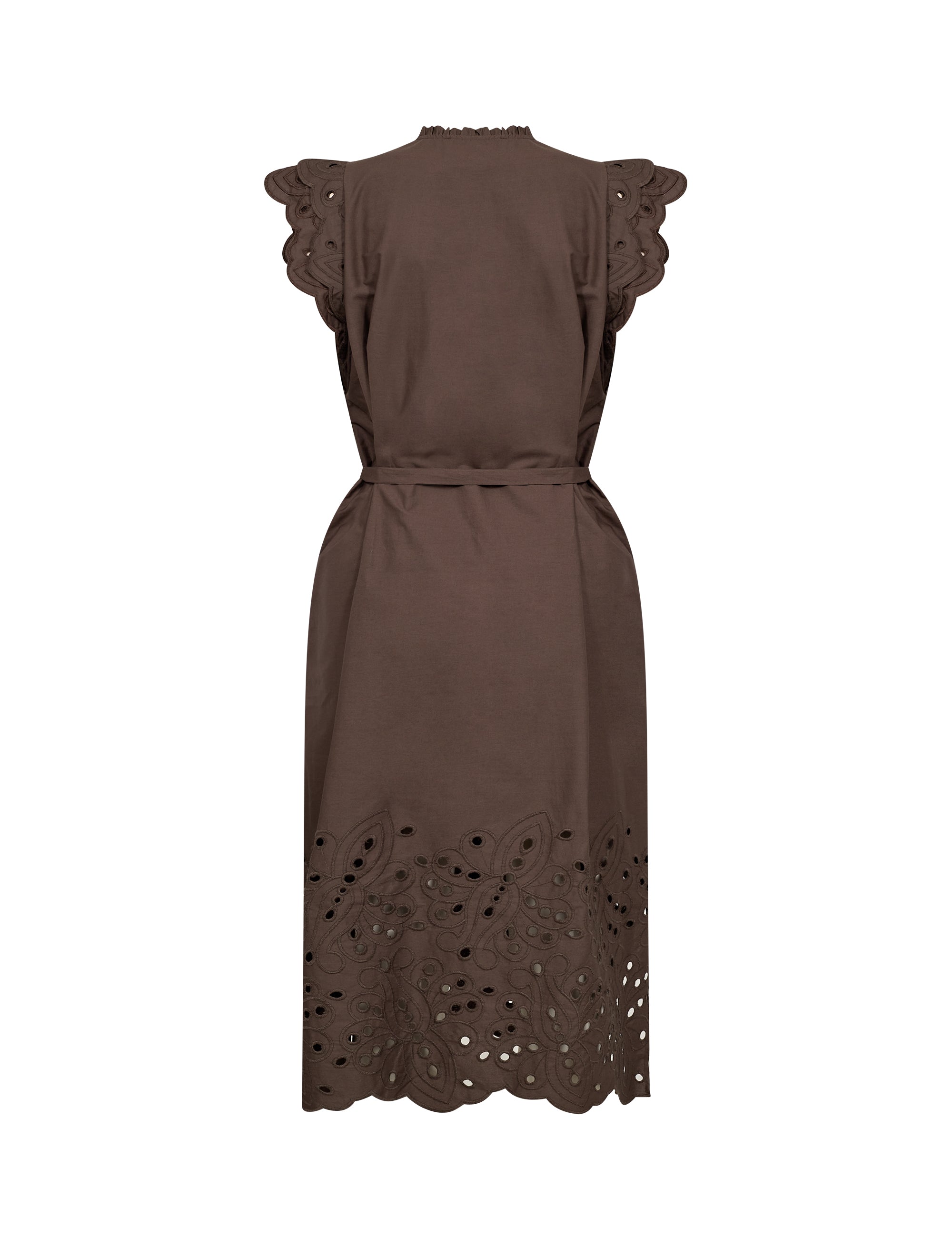 LR-Grolet 7 Kjole – brun broderet midikjole i bomuld fra Leveté Room