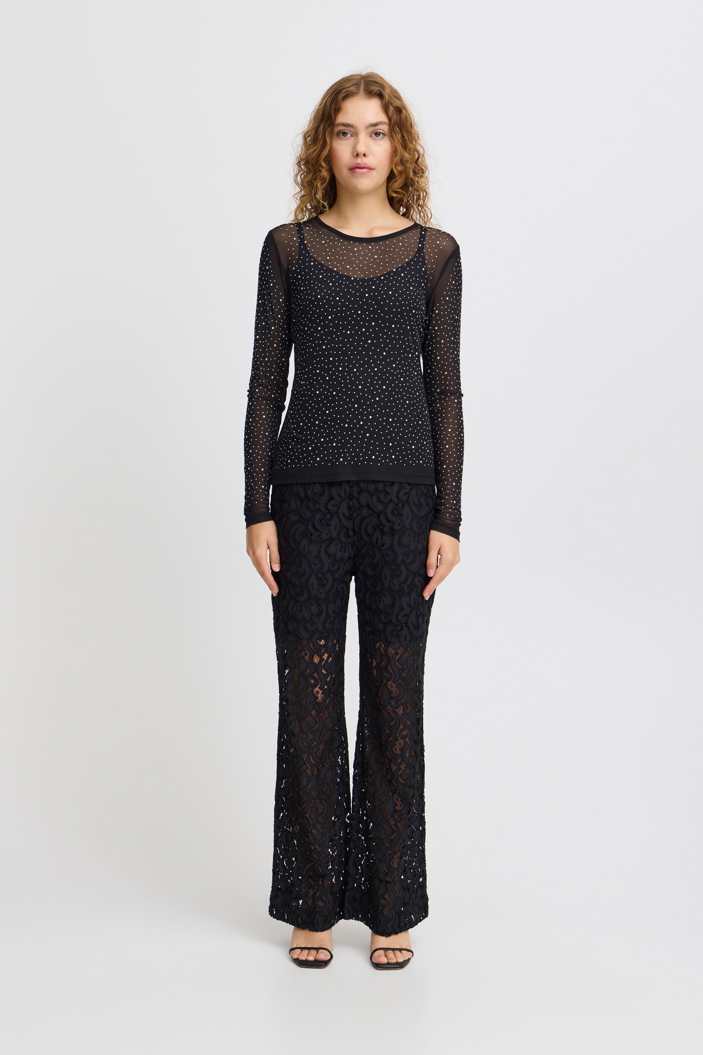 Ichi IHOvolia Mesh bluse med sten