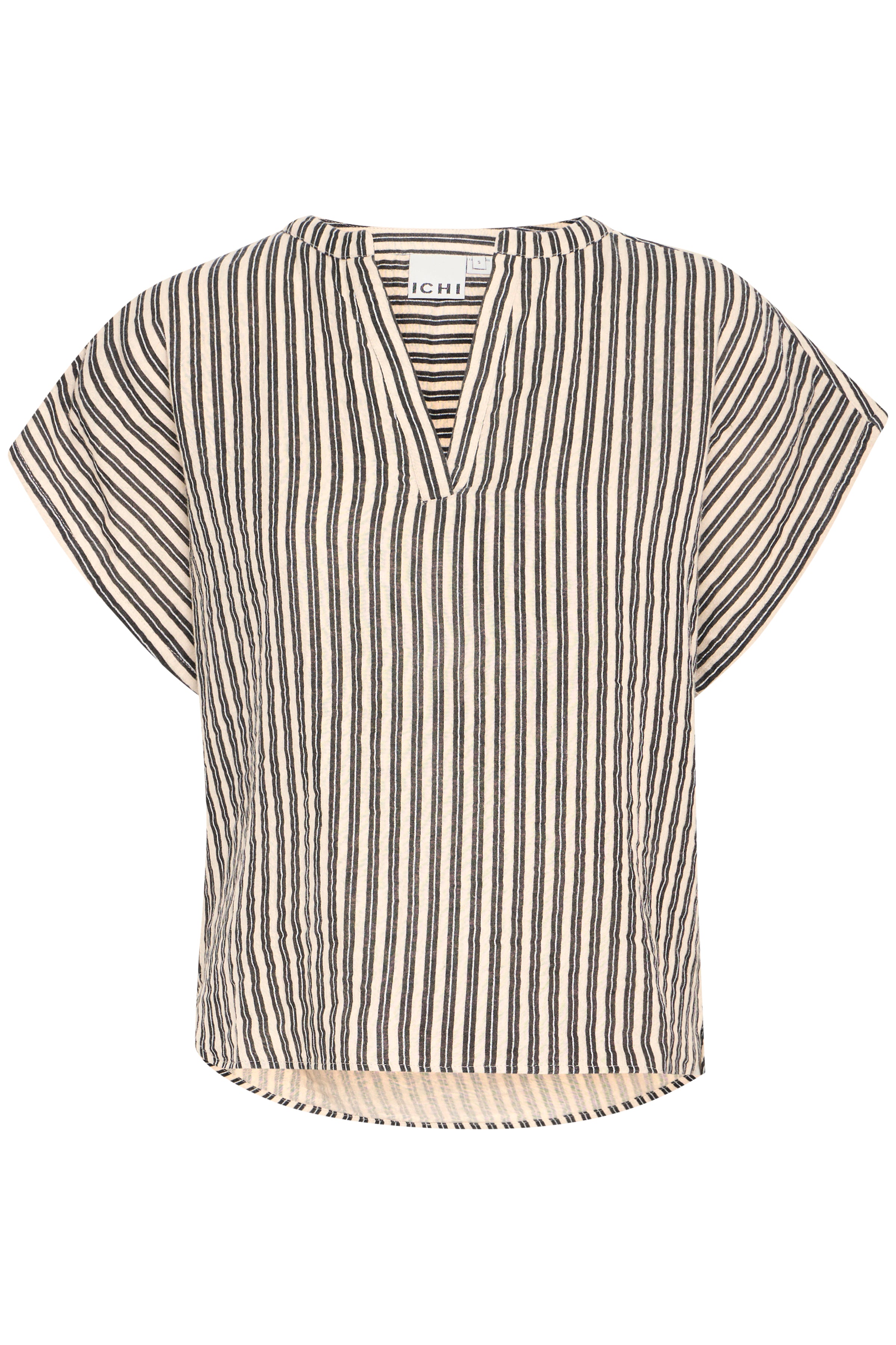 IAFoxa SS shirt – stribet bomuldsbluse med V-udskæring fra ICHI