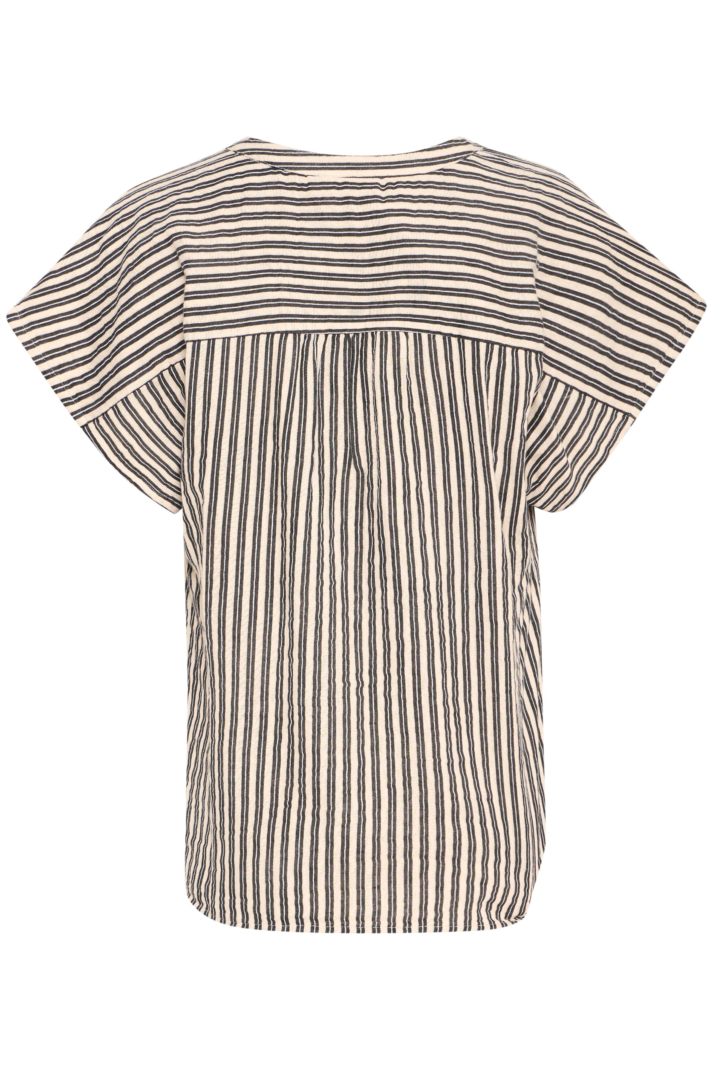 IAFoxa SS shirt – stribet bomuldsbluse med V-udskæring fra ICHI