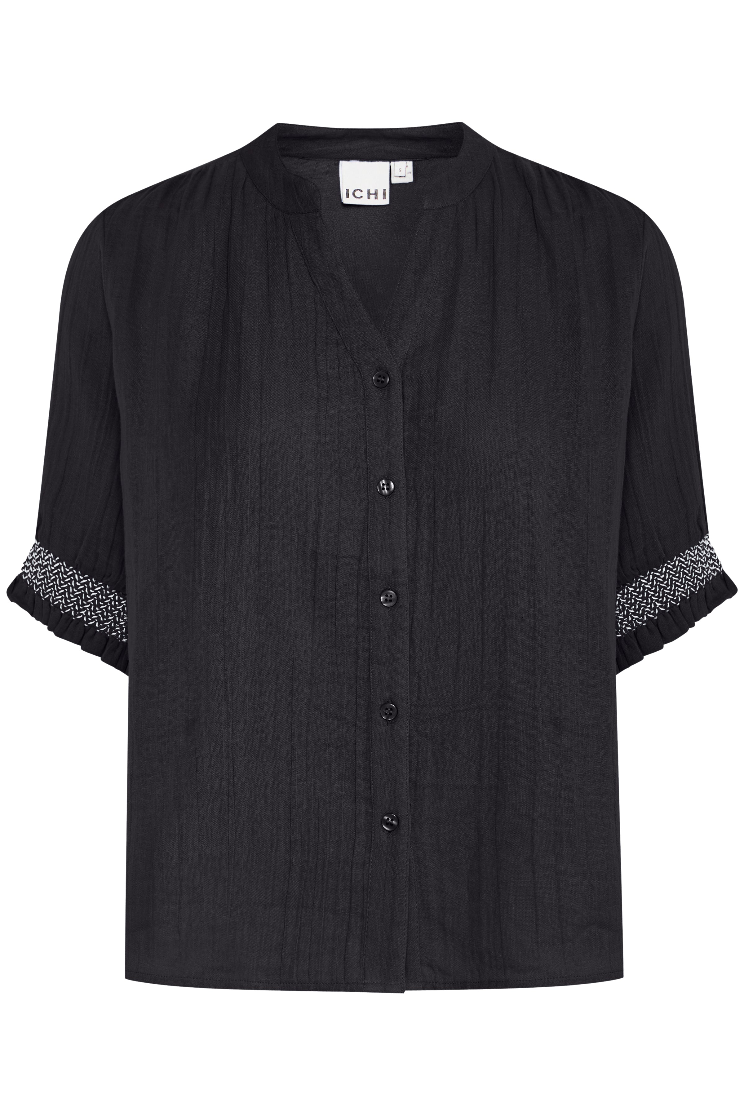 IAFoxa SH2 – sort skjortebluse med smock og struktur fra ICHI