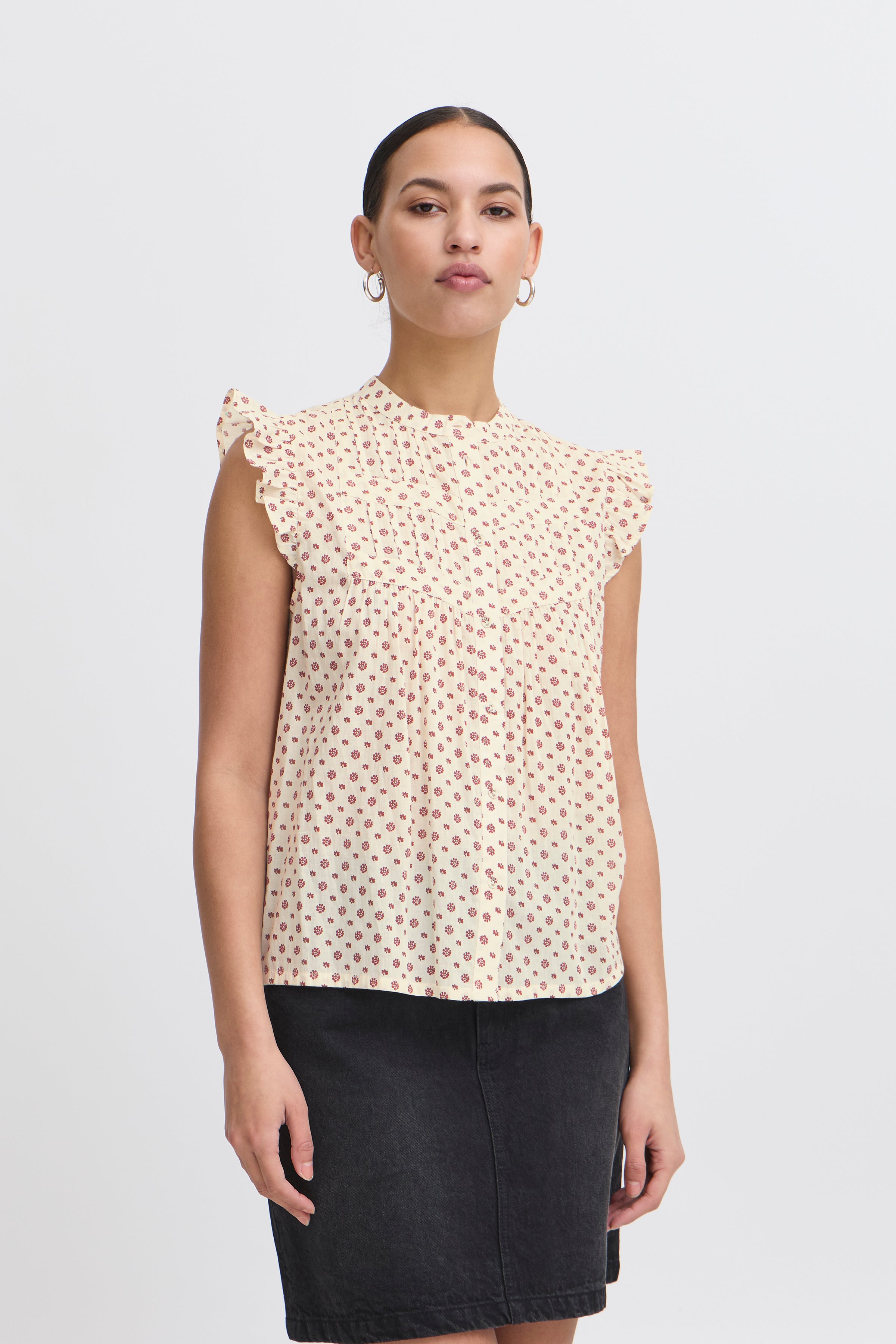 ICHI IHUrsula Blouse – Blomstret bluse med Flæser