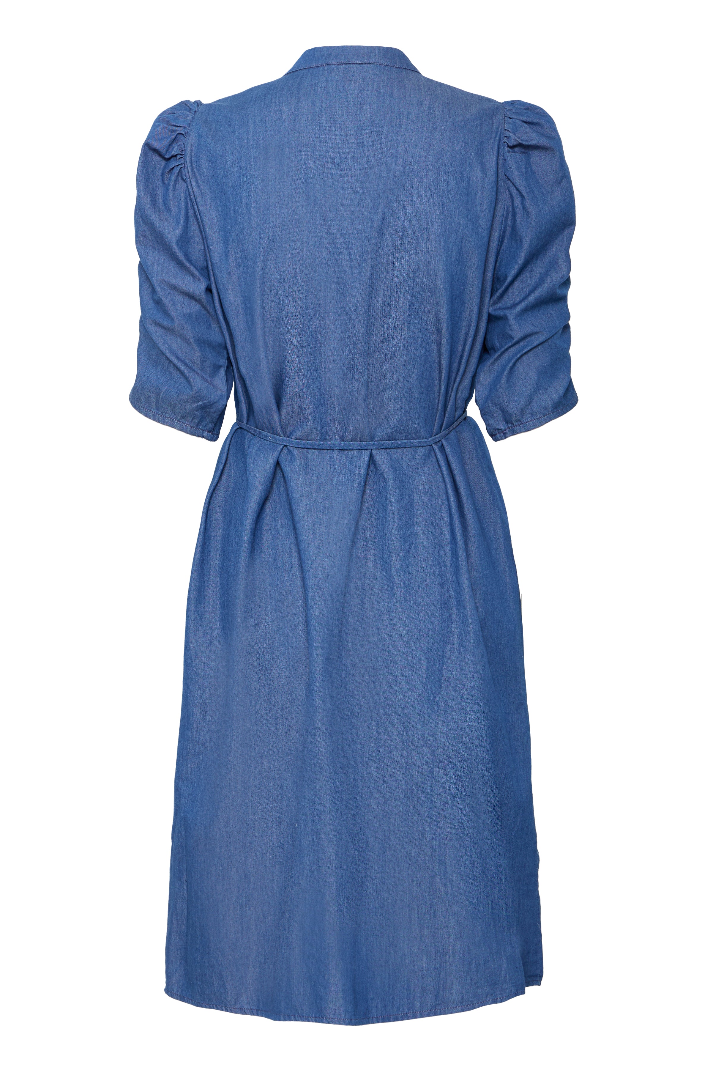 IHXRosa dress – denimskjortekjole med bindebånd og puffærmer fra ICHI