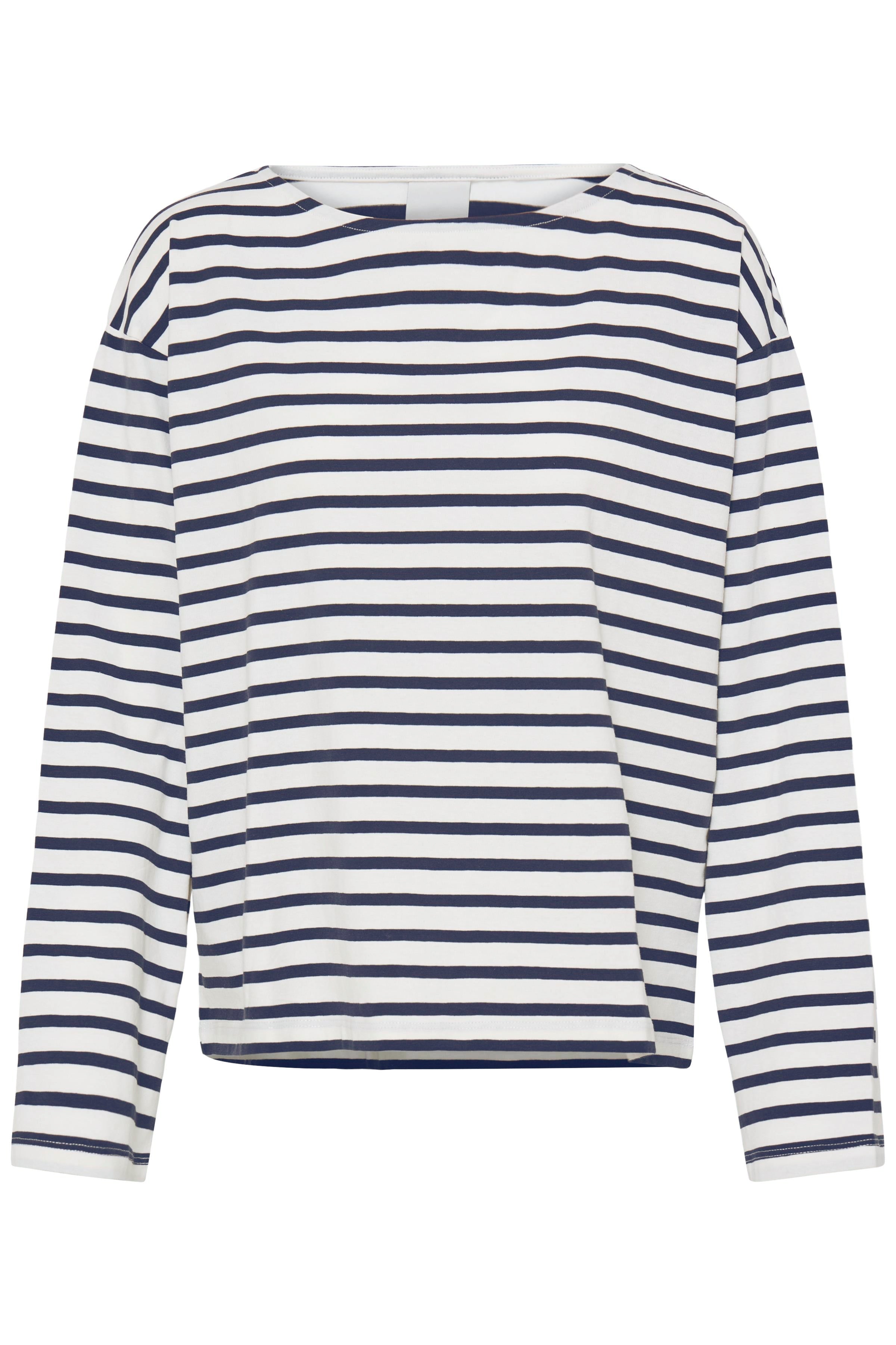 Ichi - Imira Boatneck T-shirt Stribet i Sort & Hvid