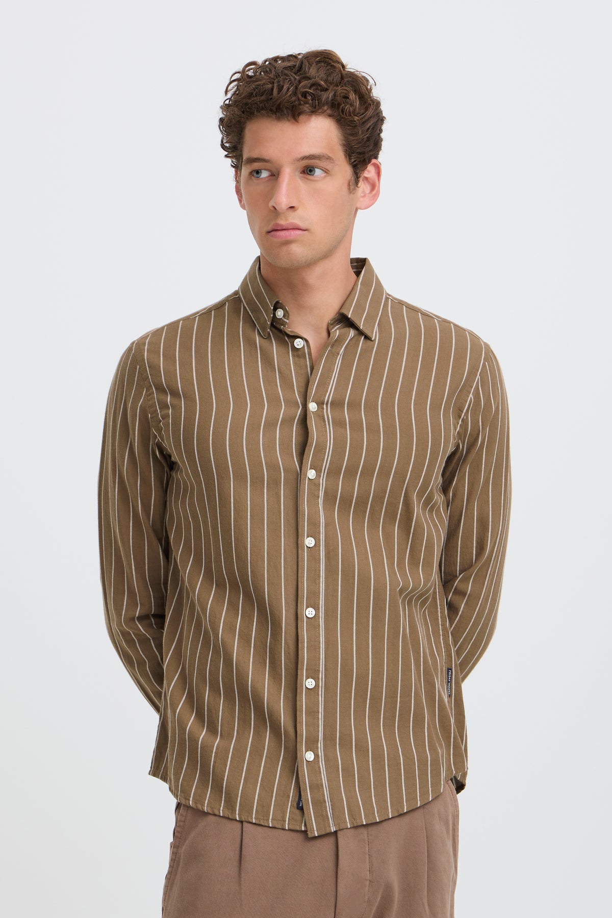 Casual Friday - CFANTON LS BD Striped Shirt Chocolate Chip