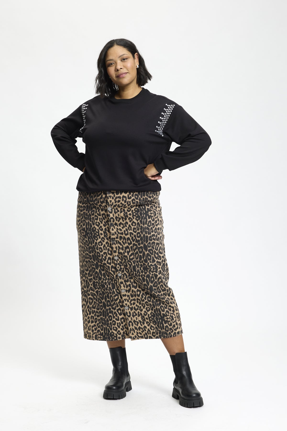 Anyday - Leopard denim nederdel