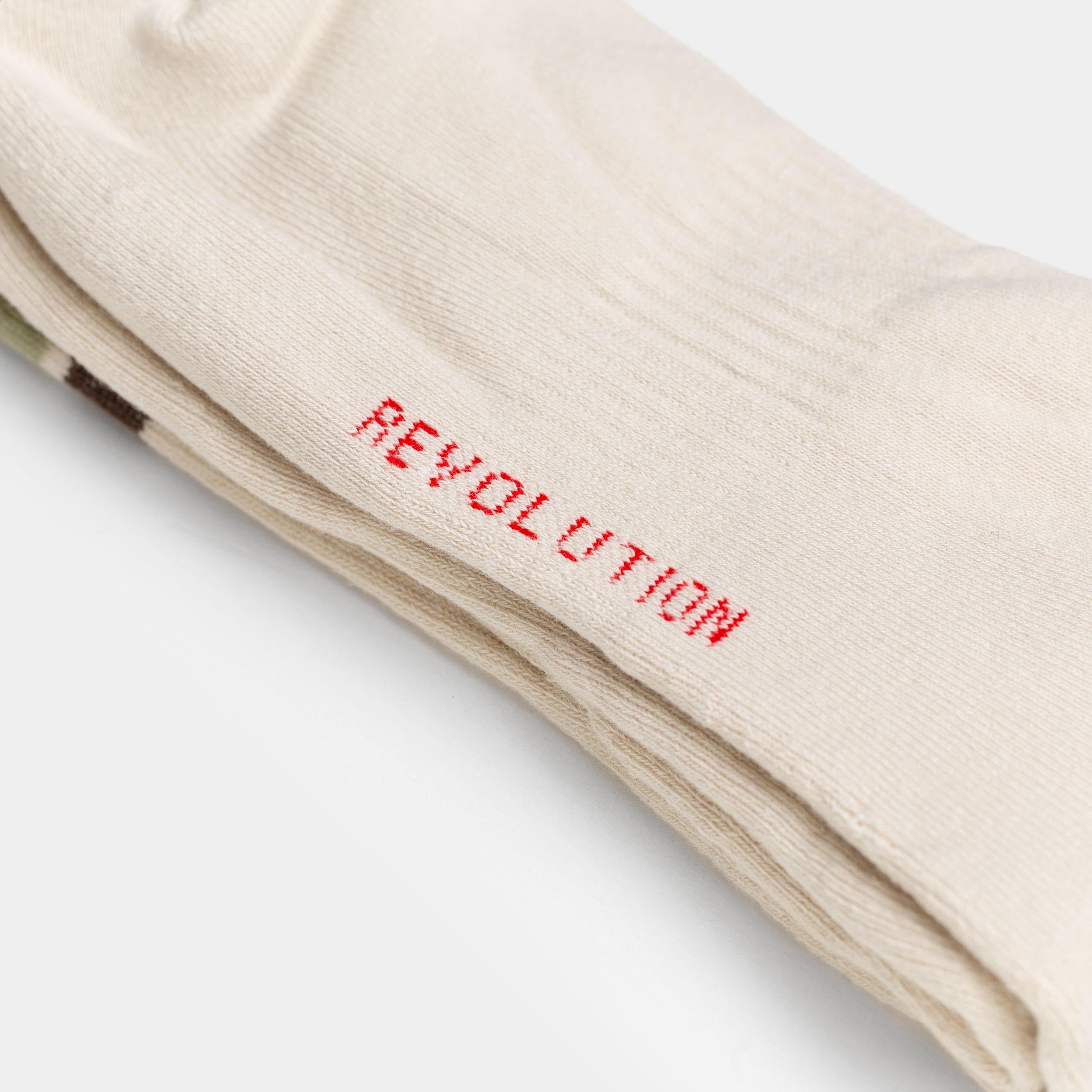 Revolution – Jaquard Crew Sock i Offwhite med Retrostriber