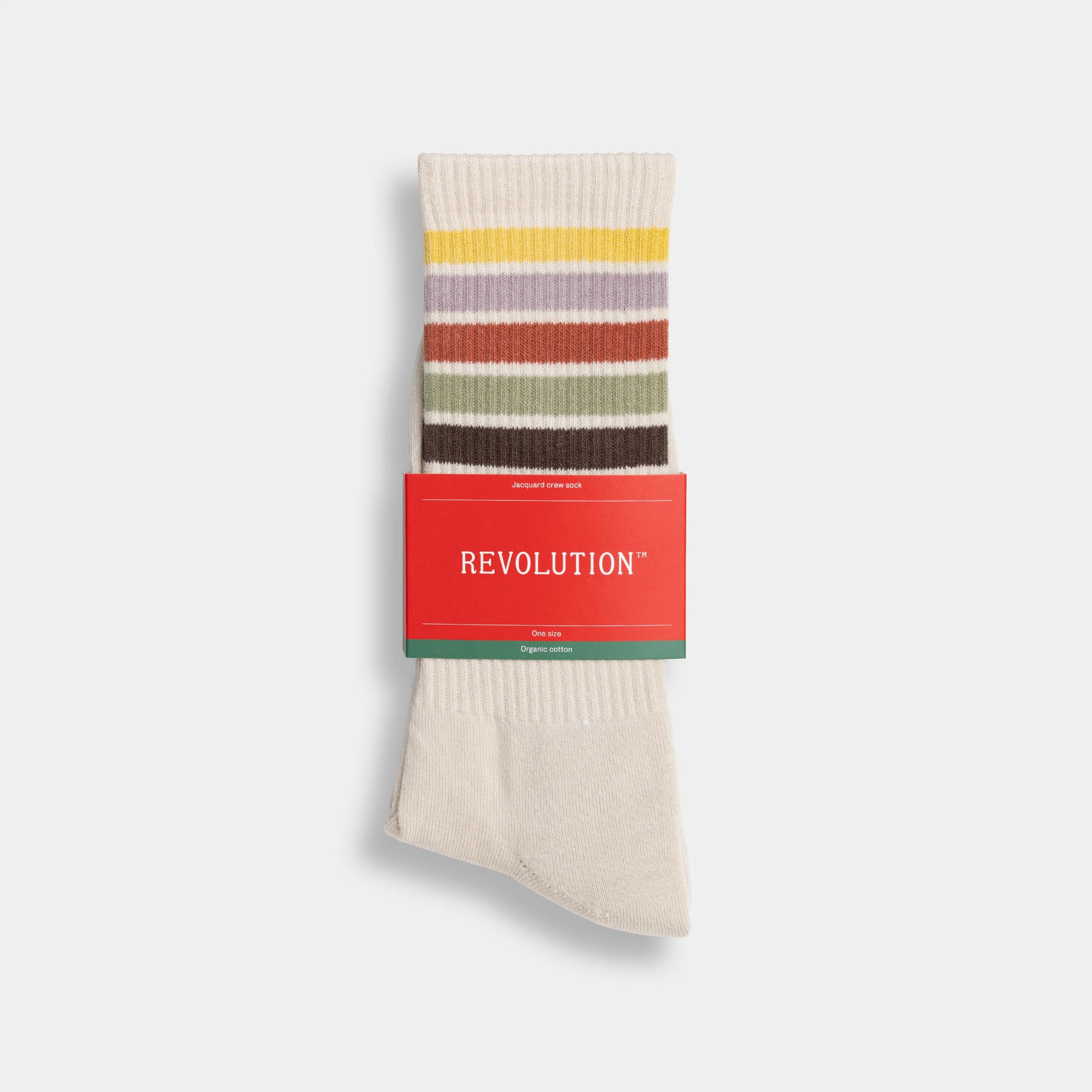 Revolution – Jaquard Crew Sock i Offwhite med Retrostriber