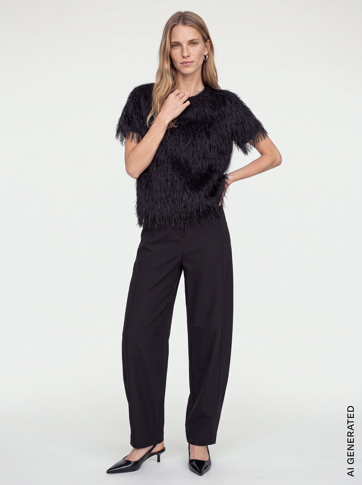 Mos Mosh – MMBrim O-SS Faux Fur Tee – Black