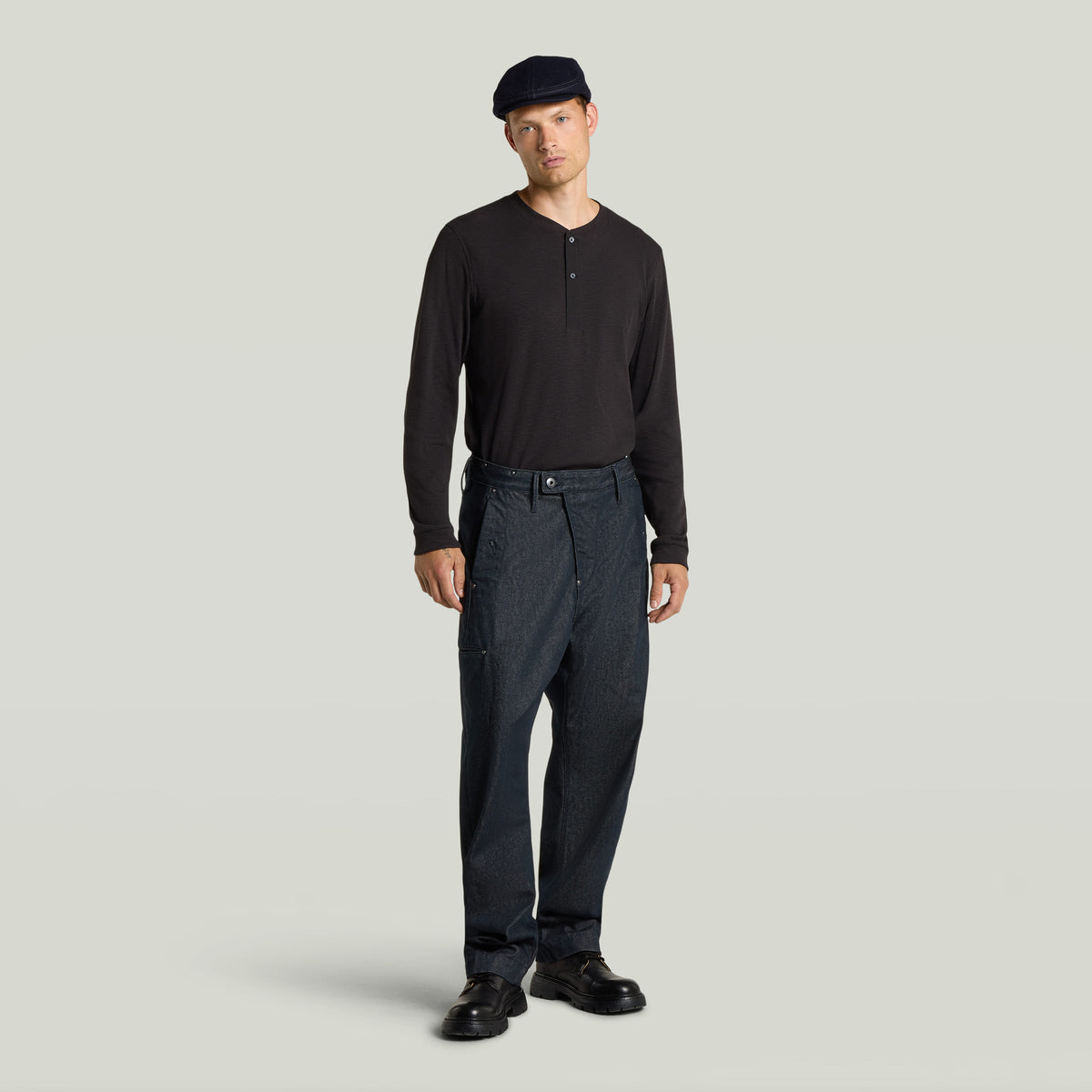 G-Star - Archival Slim Rib Henley - Dark Black