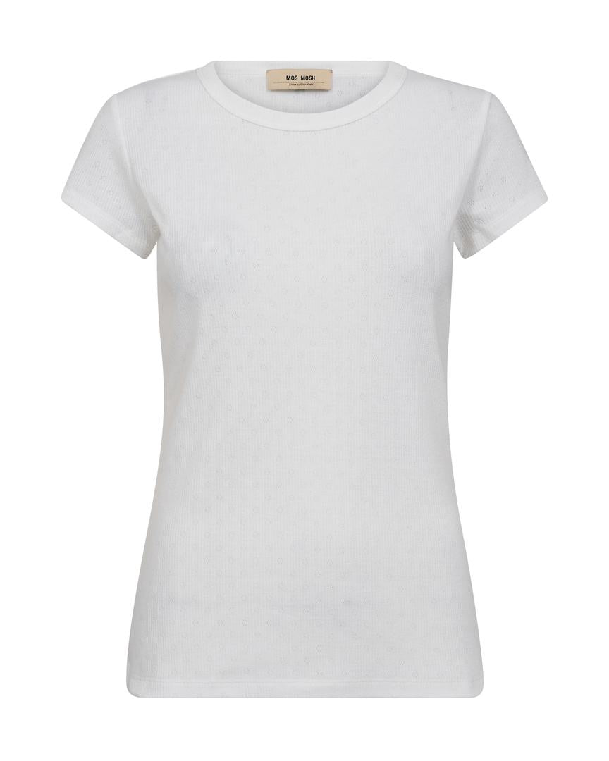 MMLago O-SS Tee – hvid basic T-shirt i ribbet bomuld fra Mos Mosh