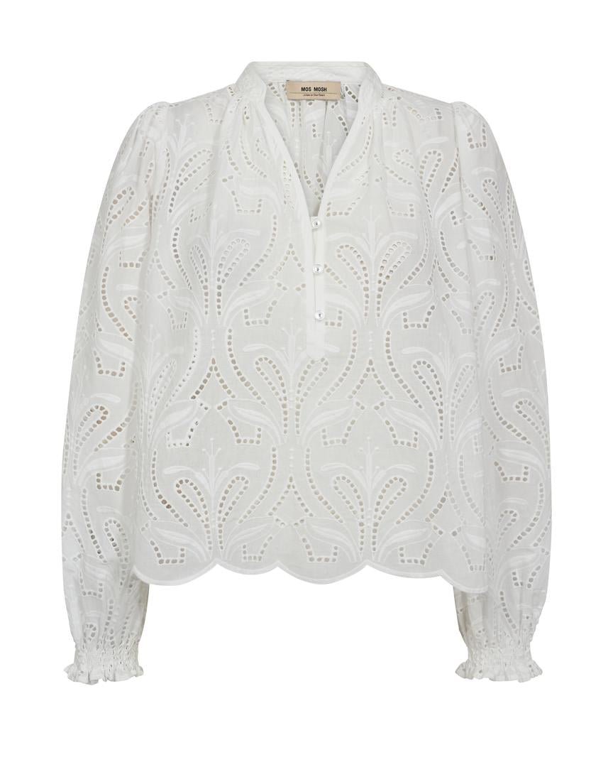 MMTazzin Caza Blouse – hvid broderet bomuldsbluse fra Mos Mosh