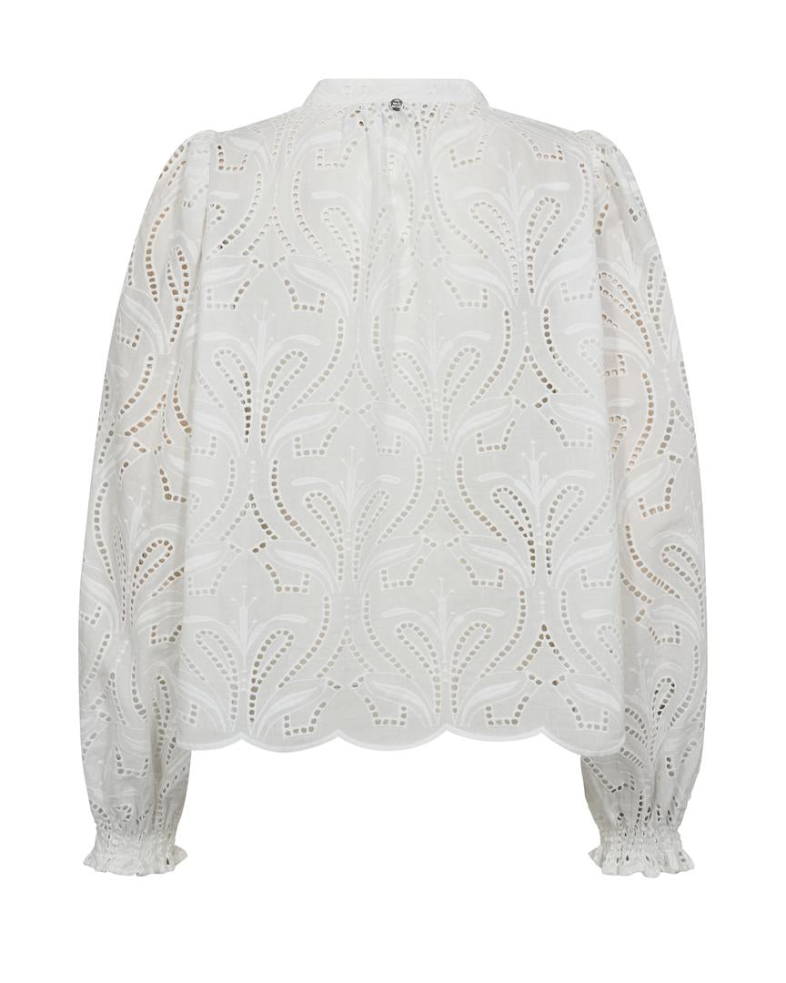 MMTazzin Caza Blouse – hvid broderet bomuldsbluse fra Mos Mosh