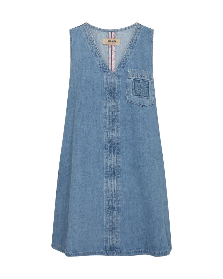 MMAya Denim Dress – ærmeløs denimkjole med V-udskæring fra Mos Mosh