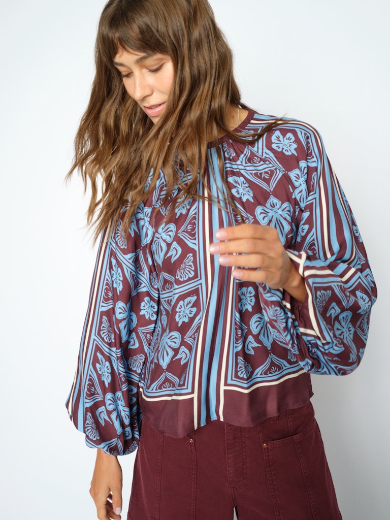Mos Mosh - MMMilkey Linocut Blouse, Port royal