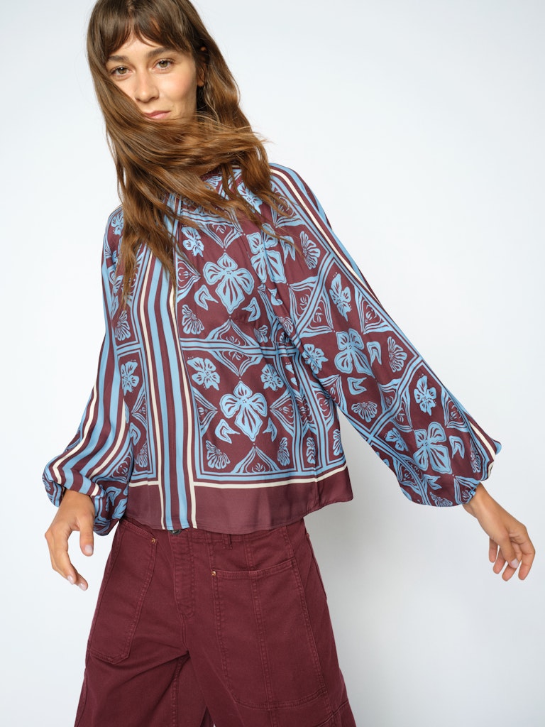 Mos Mosh - MMMilkey Linocut Blouse, Port royal