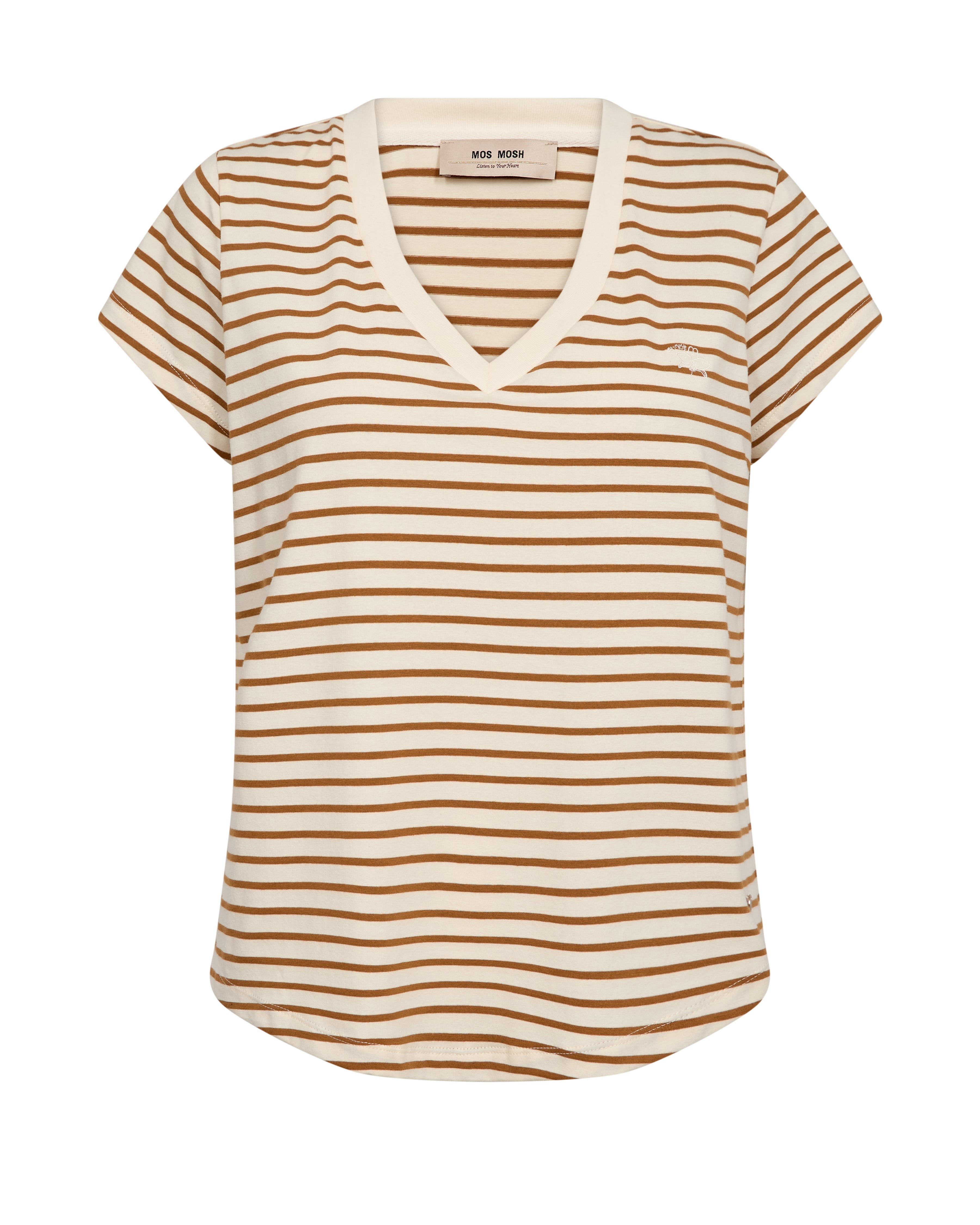 Mos Mosh - MMKala V-SS Stripe Tee, oak