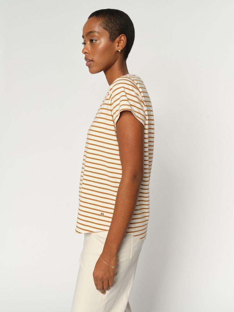 Mos Mosh - MMKala V-SS Stripe Tee, oak