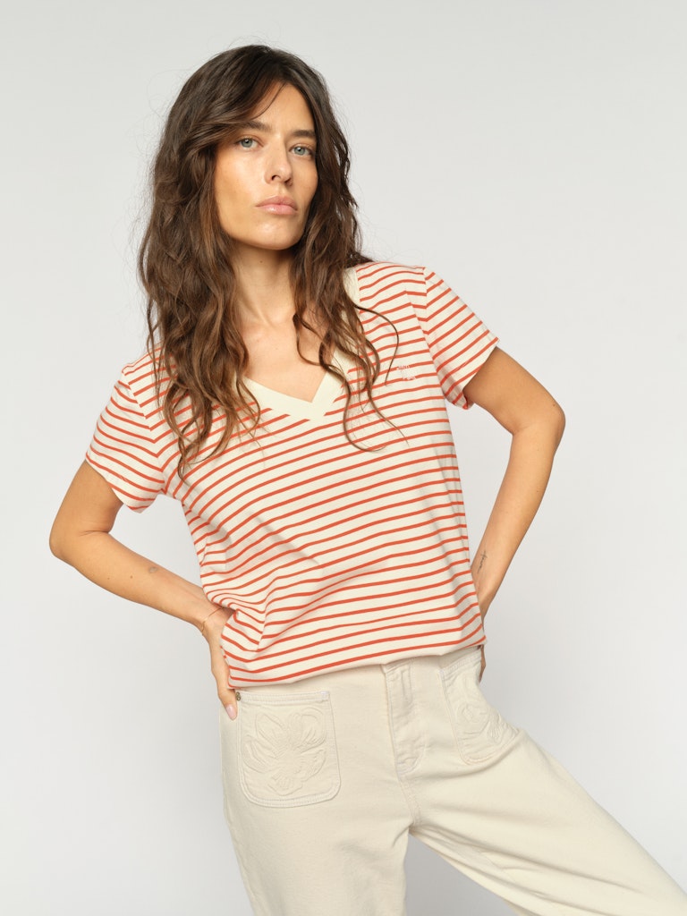Mos Mosh - MMKala V-SS Stripe Tee, orange