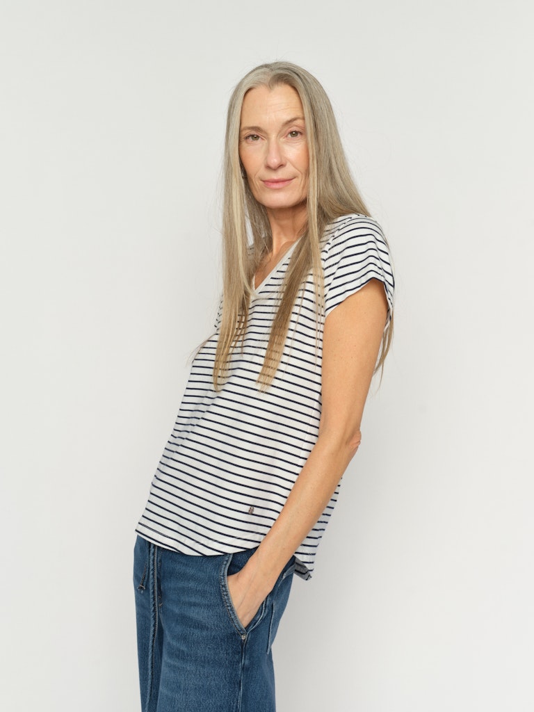 Mos Mosh - MMKala V-SS Stripe Tee, navy