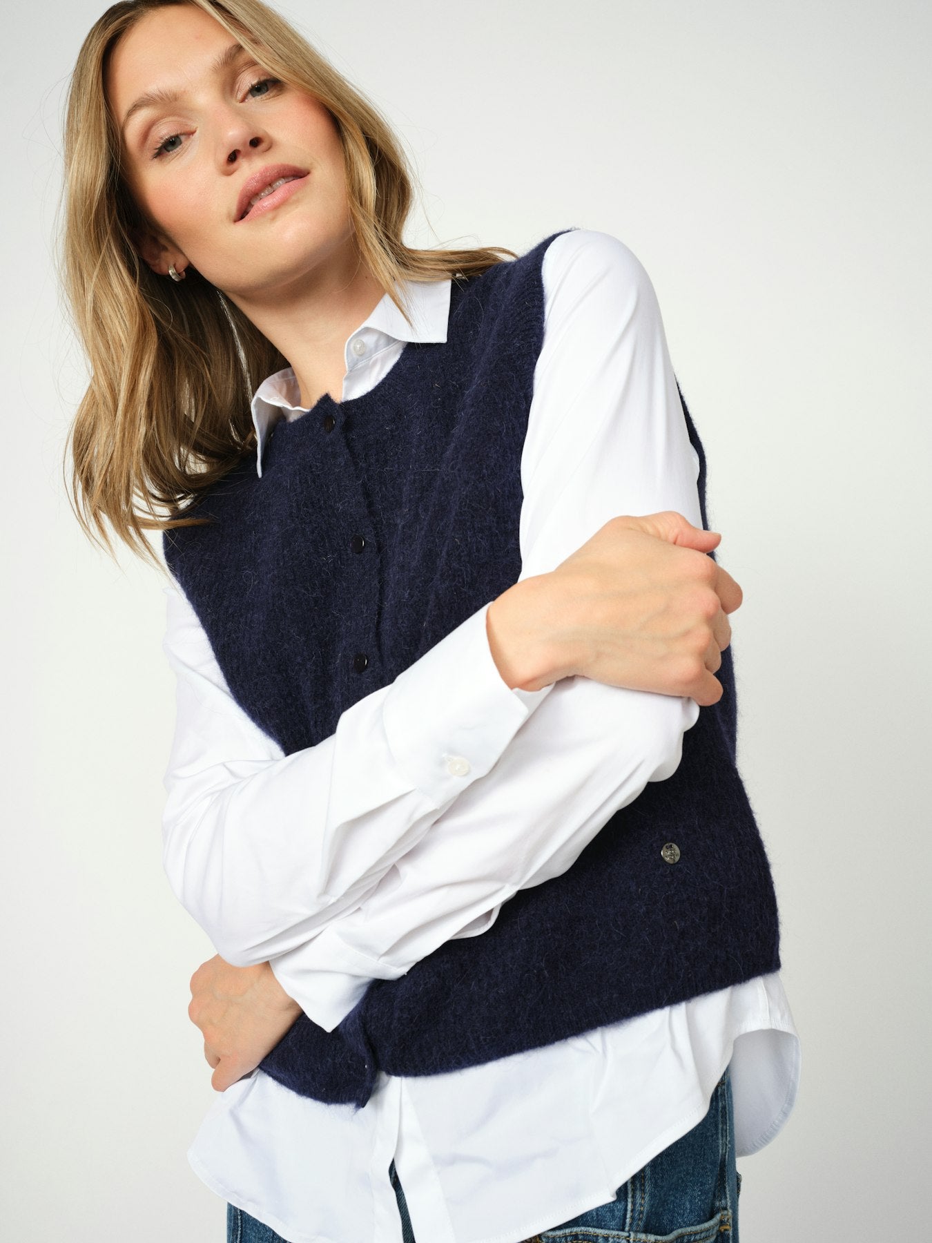 Mos Mosh - MMAlmine Thora Strik Vest i Navy