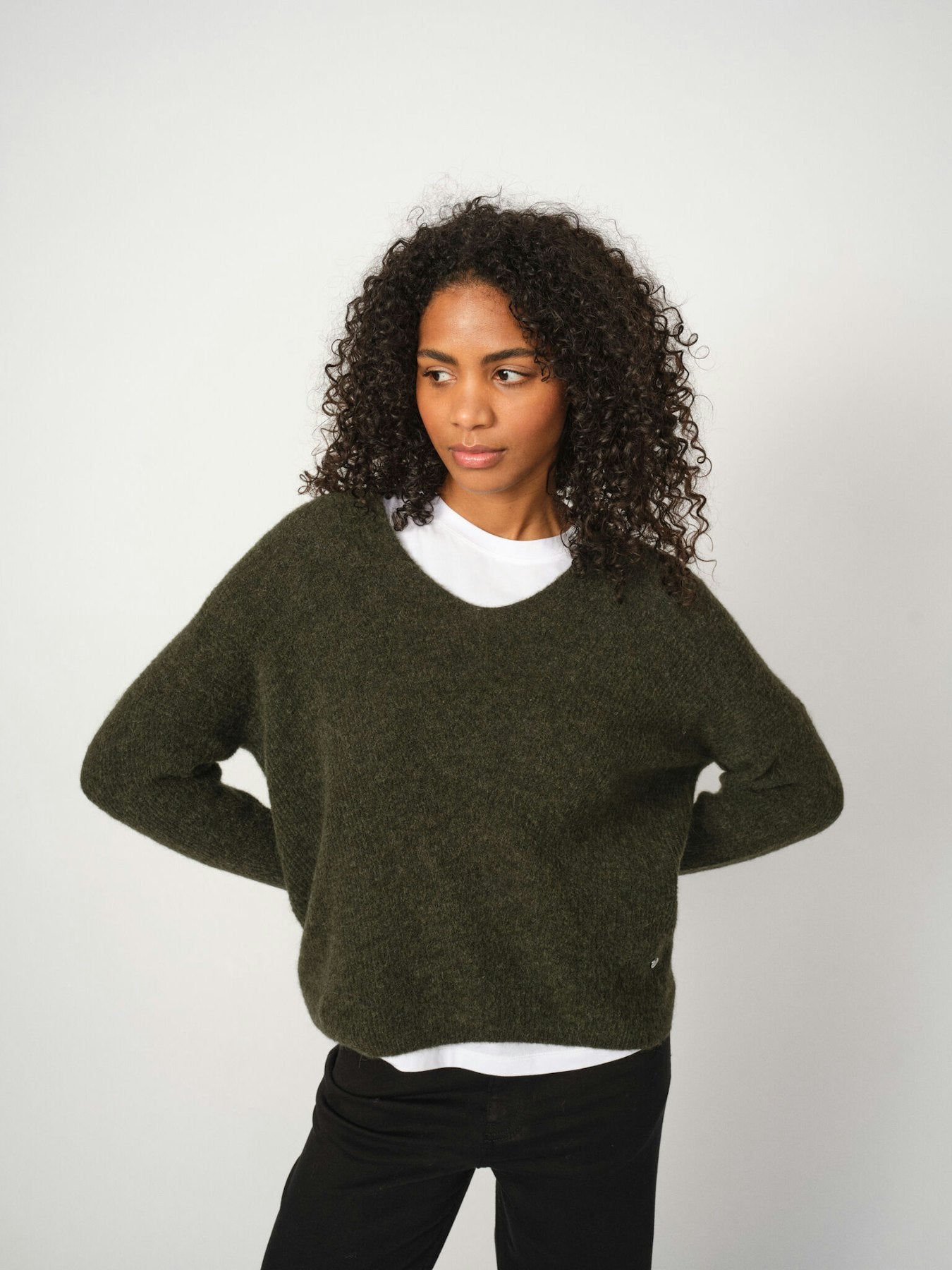 Mos Mosh - MMThora V-Neck Strik, Grape Leaf