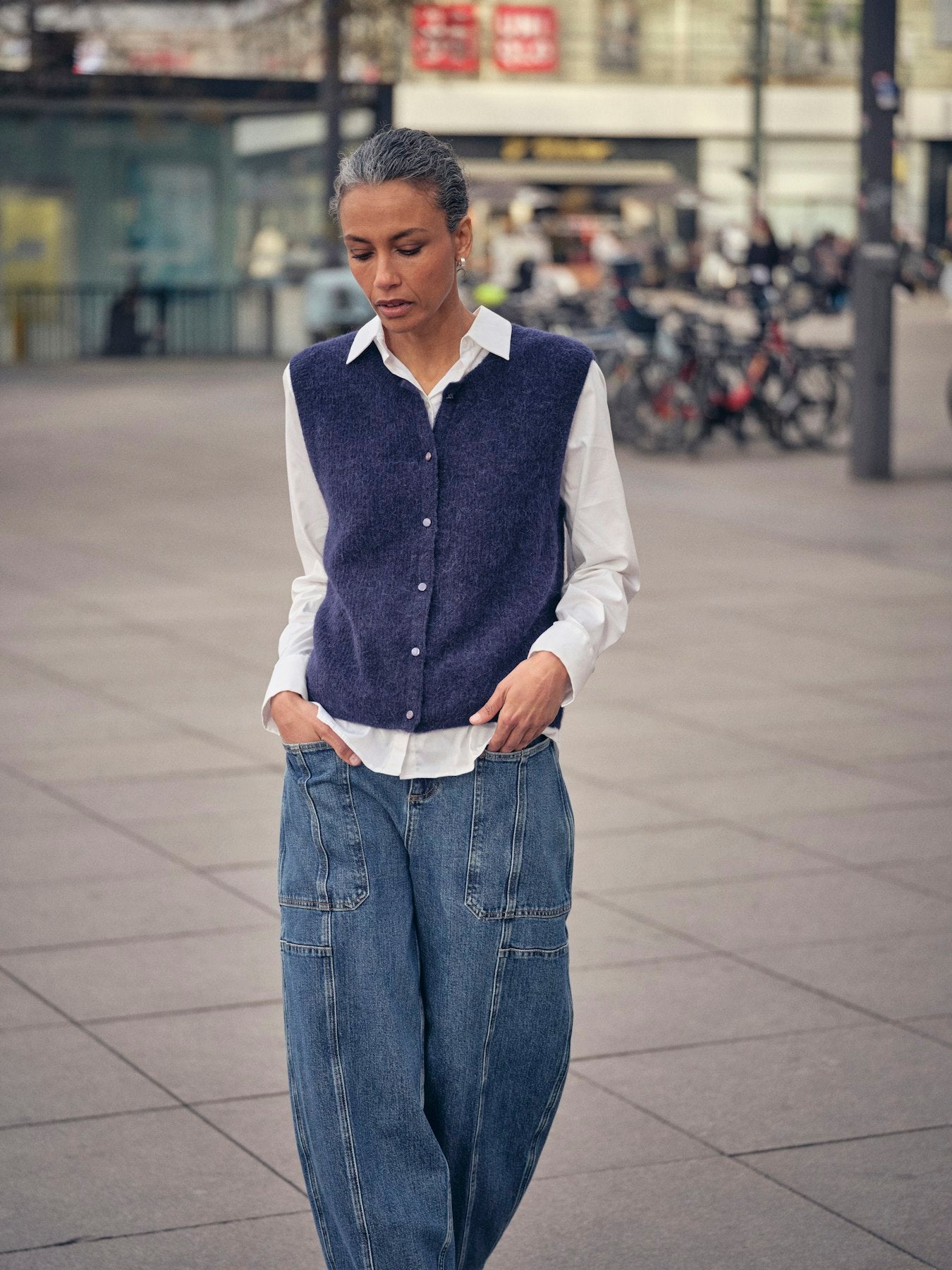 Mos Mosh - MMAlmine Thora Strik Vest i Navy