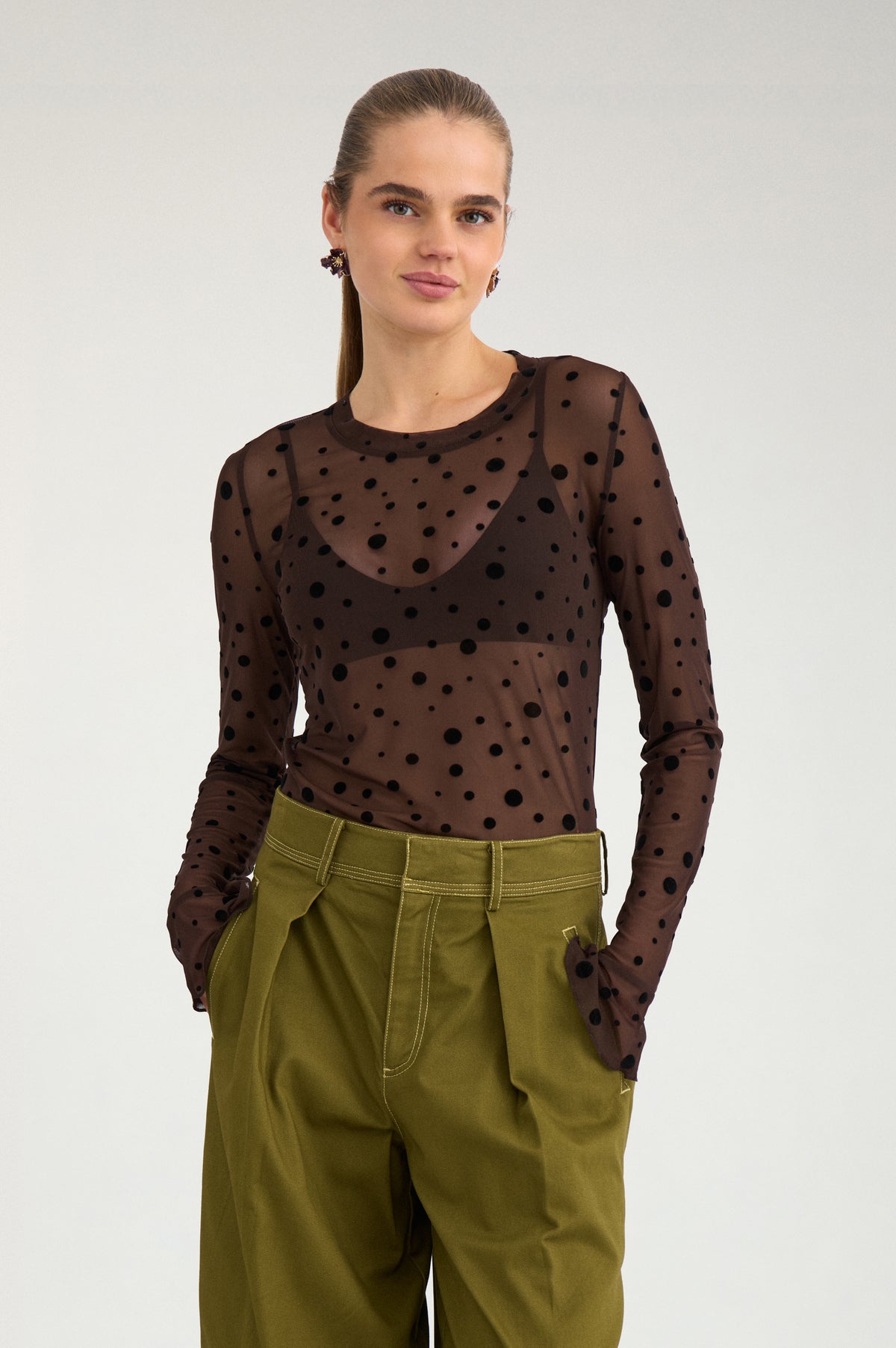 Nümph - NUEvita Meshbluse i brun