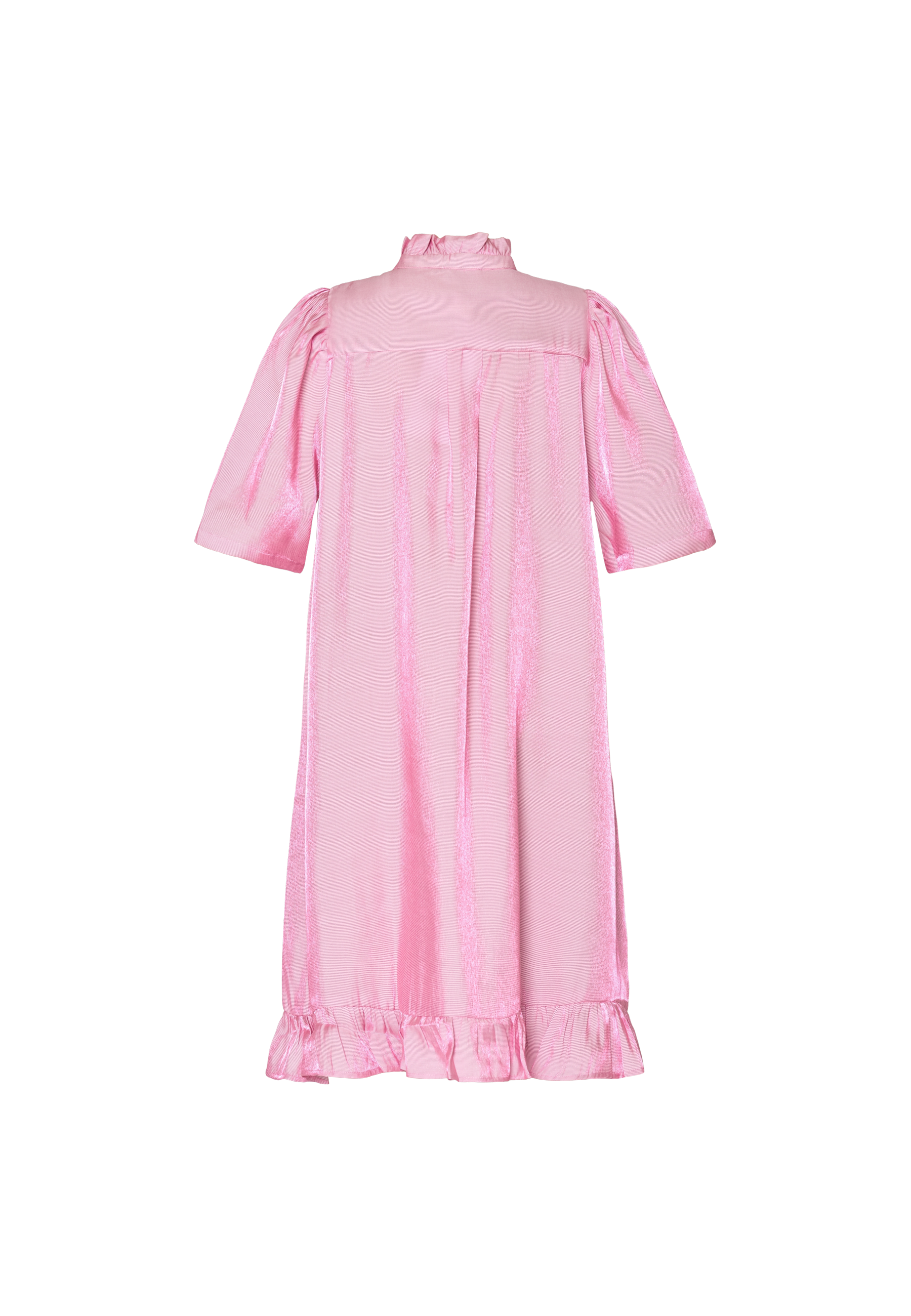 pink knælang kjole med korteærmer fra love & divine, bagfra