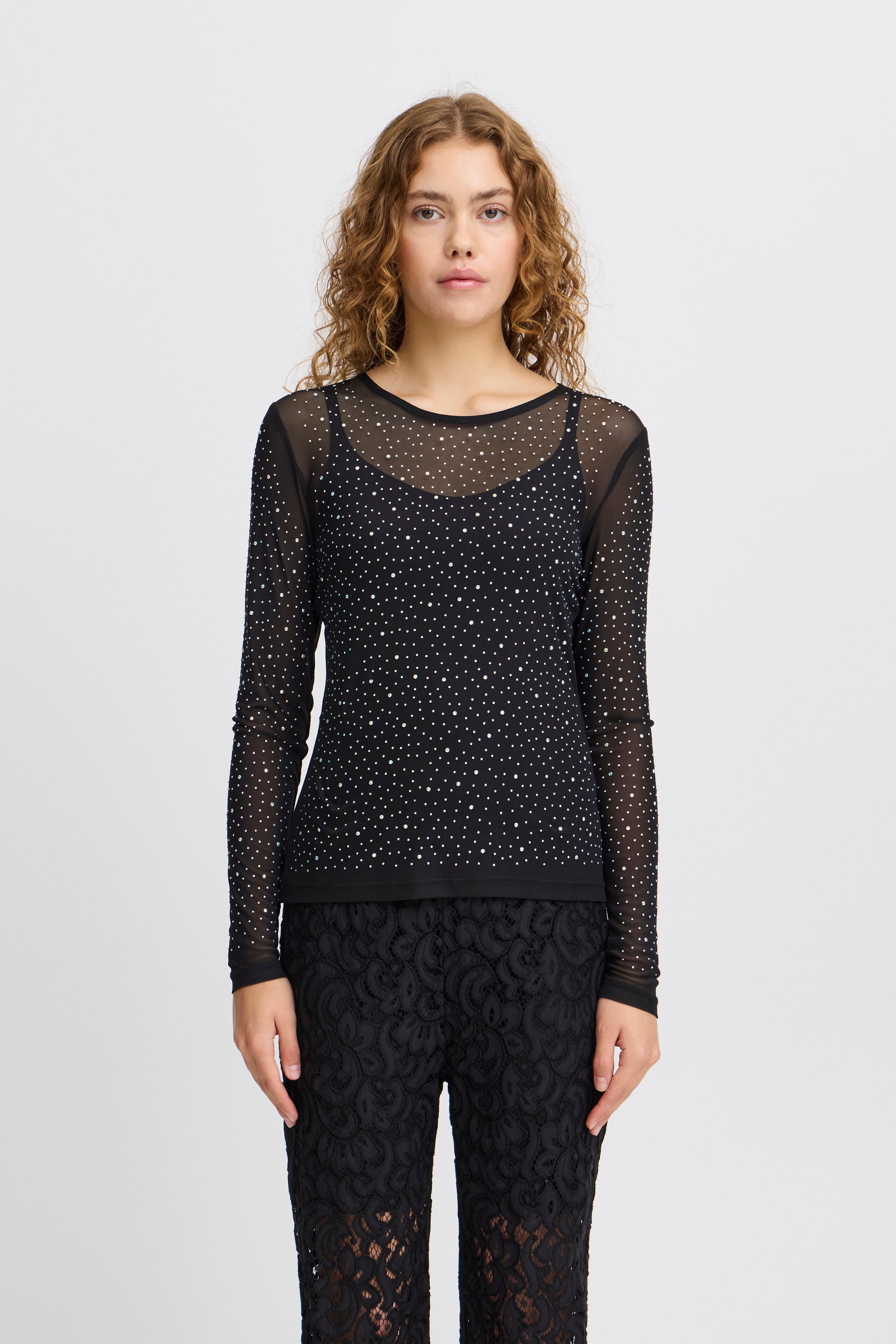 Ichi IHOvolia Mesh bluse med sten