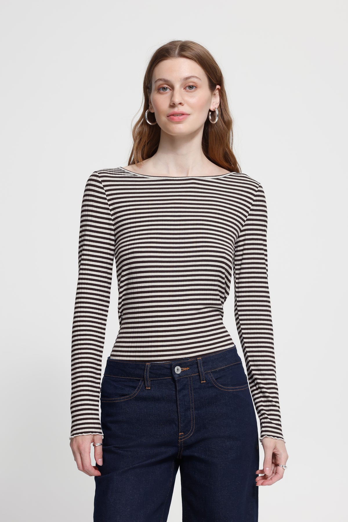 Ichi - IHCella Bluse, mørkebrun strib