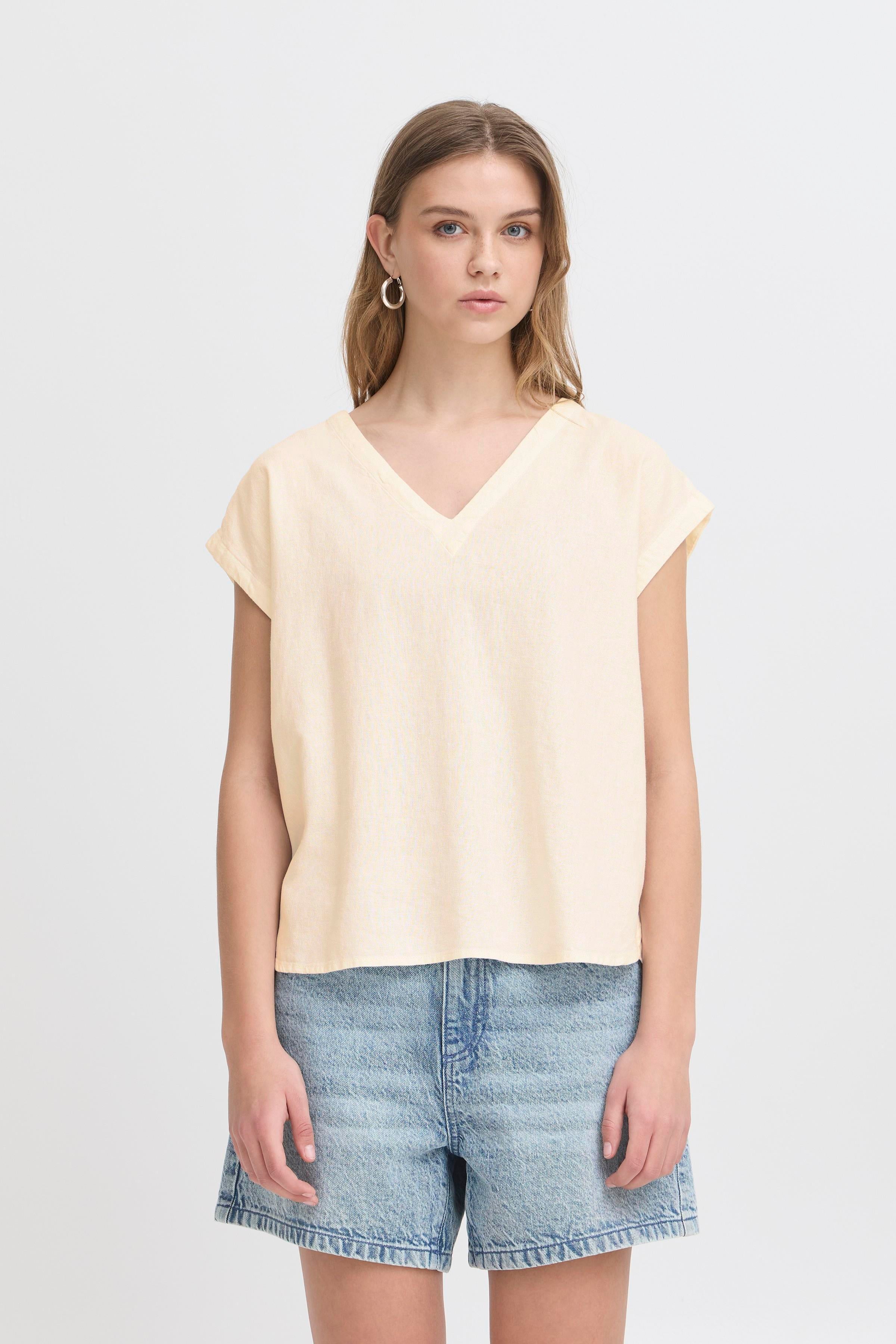 Ichi - IHLinno SS Bluse, ecru