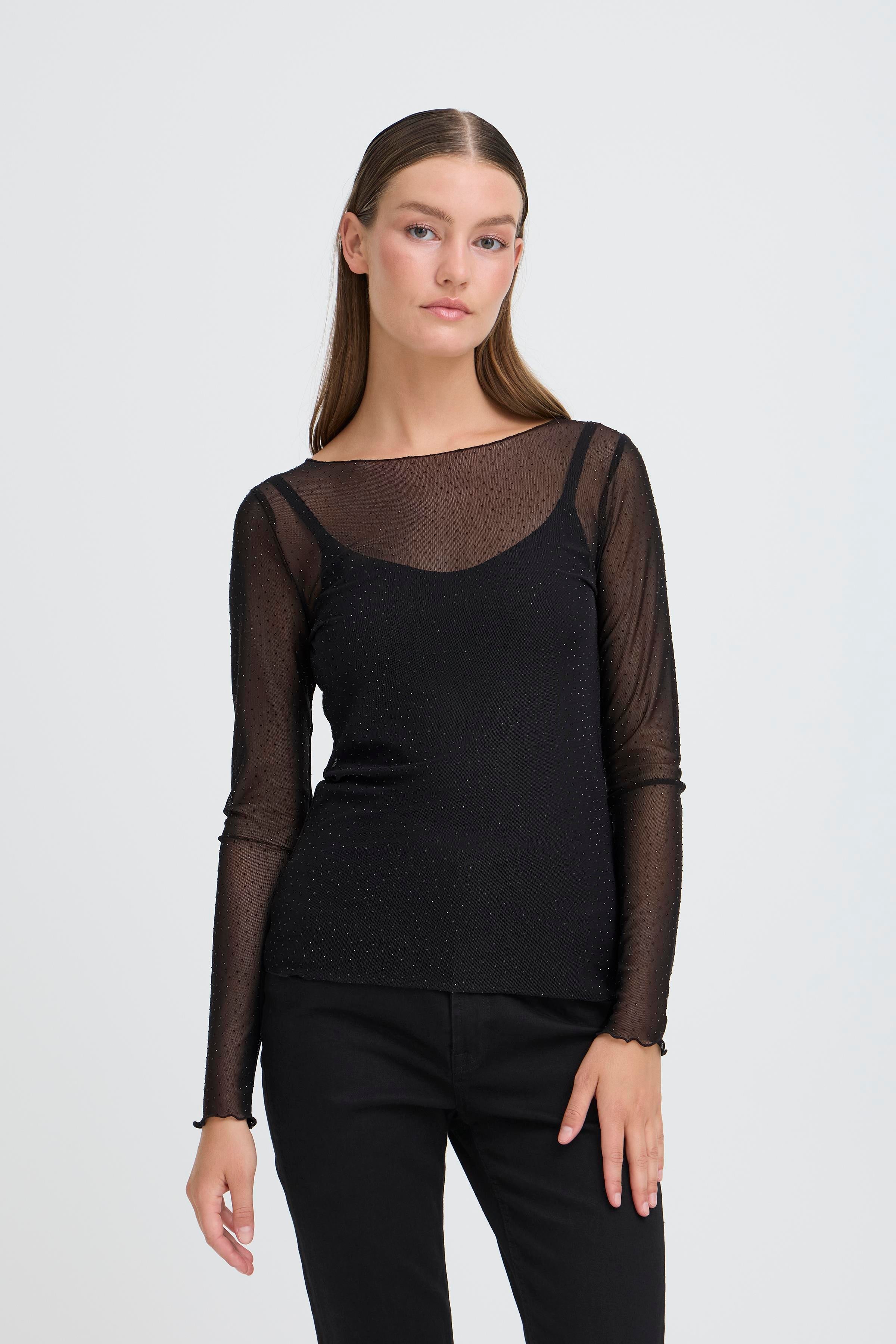 Ichi - IHNoviola Mesh bluse med sten