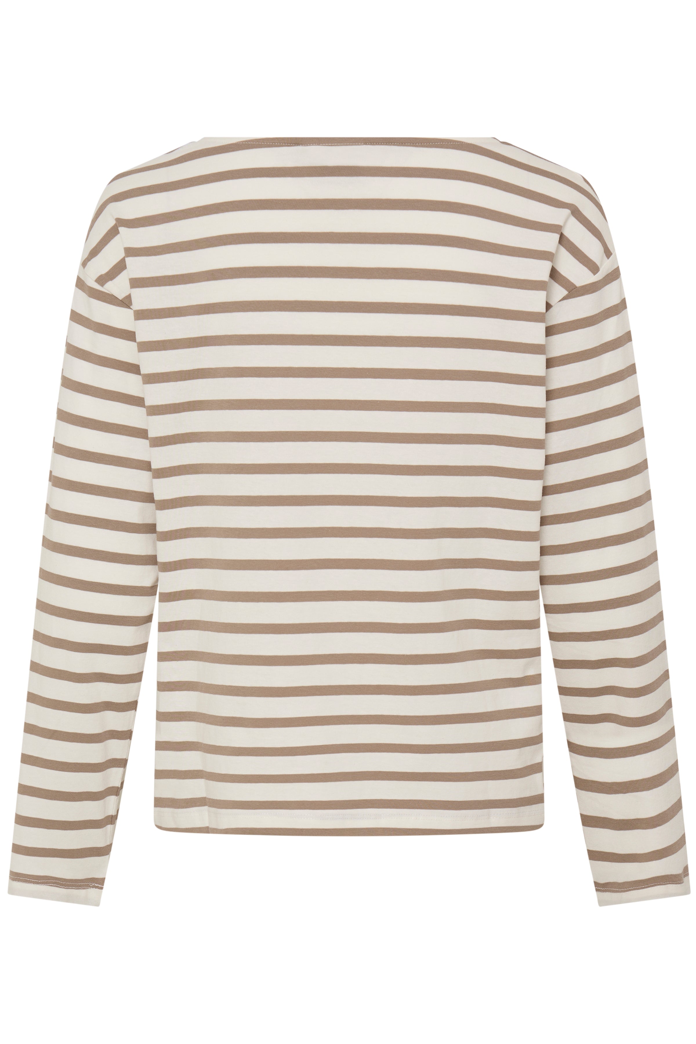 Ichi - Imira Boatneck T-shirt Stribet i Sand & Offwhite