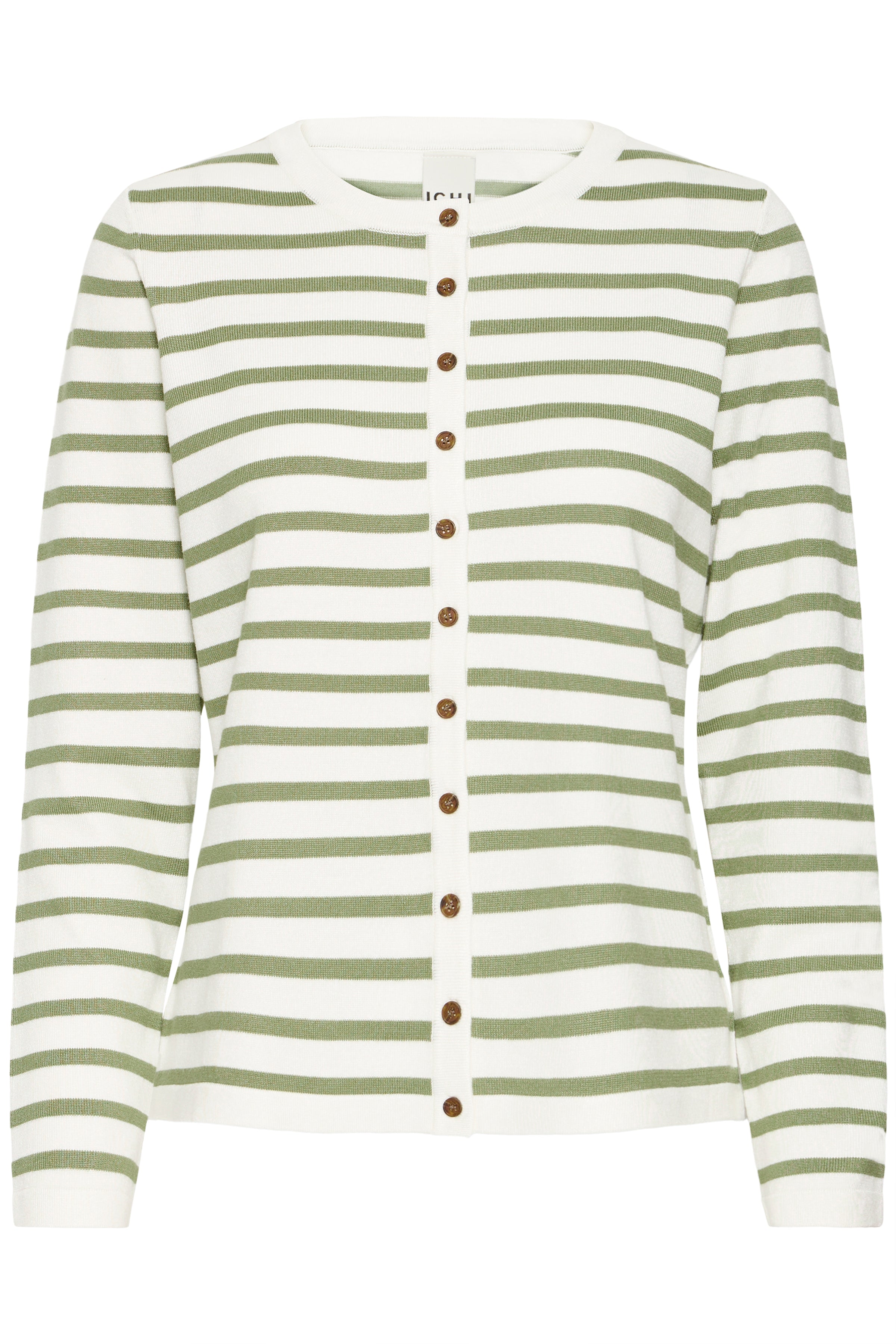Ichi - IHLuls Cardigan med hvid/grøn strib