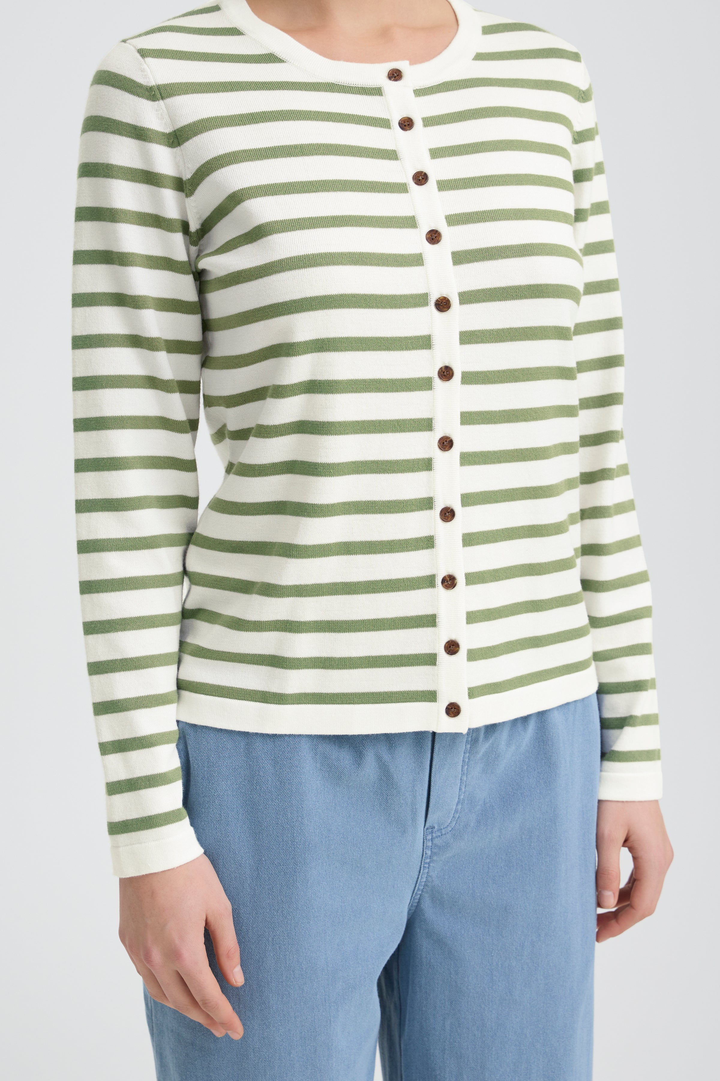 Ichi - IHLuls Cardigan med hvid/grøn strib