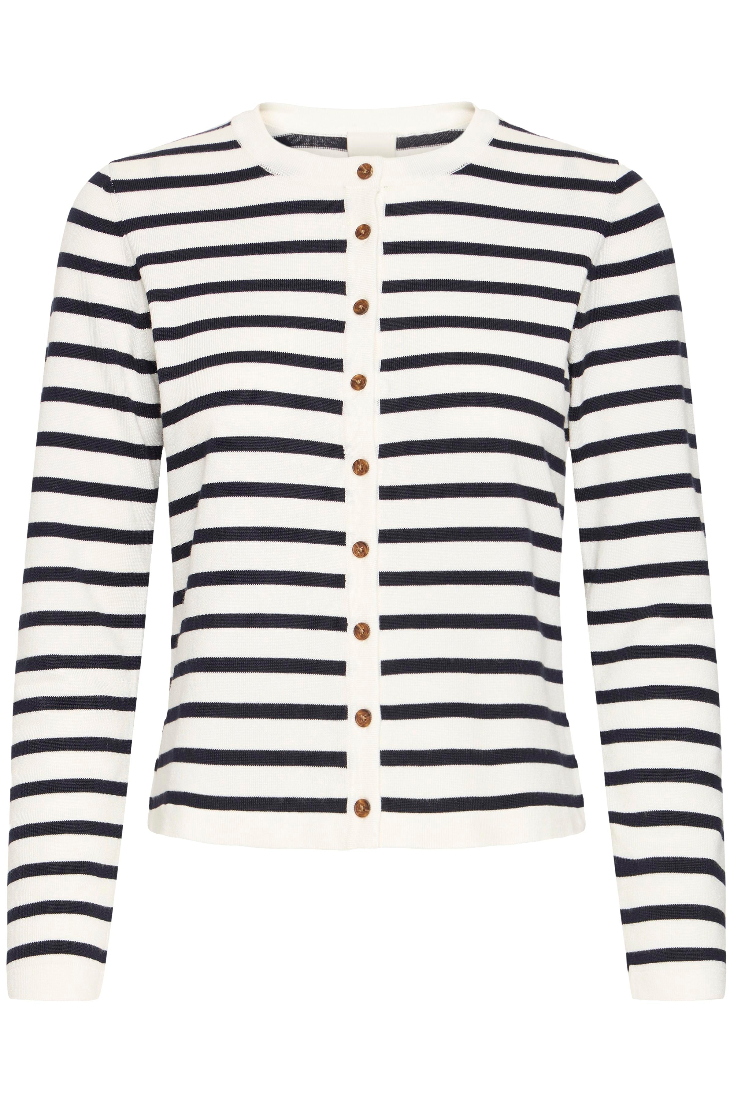 Ichi - IHLuls Cardigan med hvid/navy strib