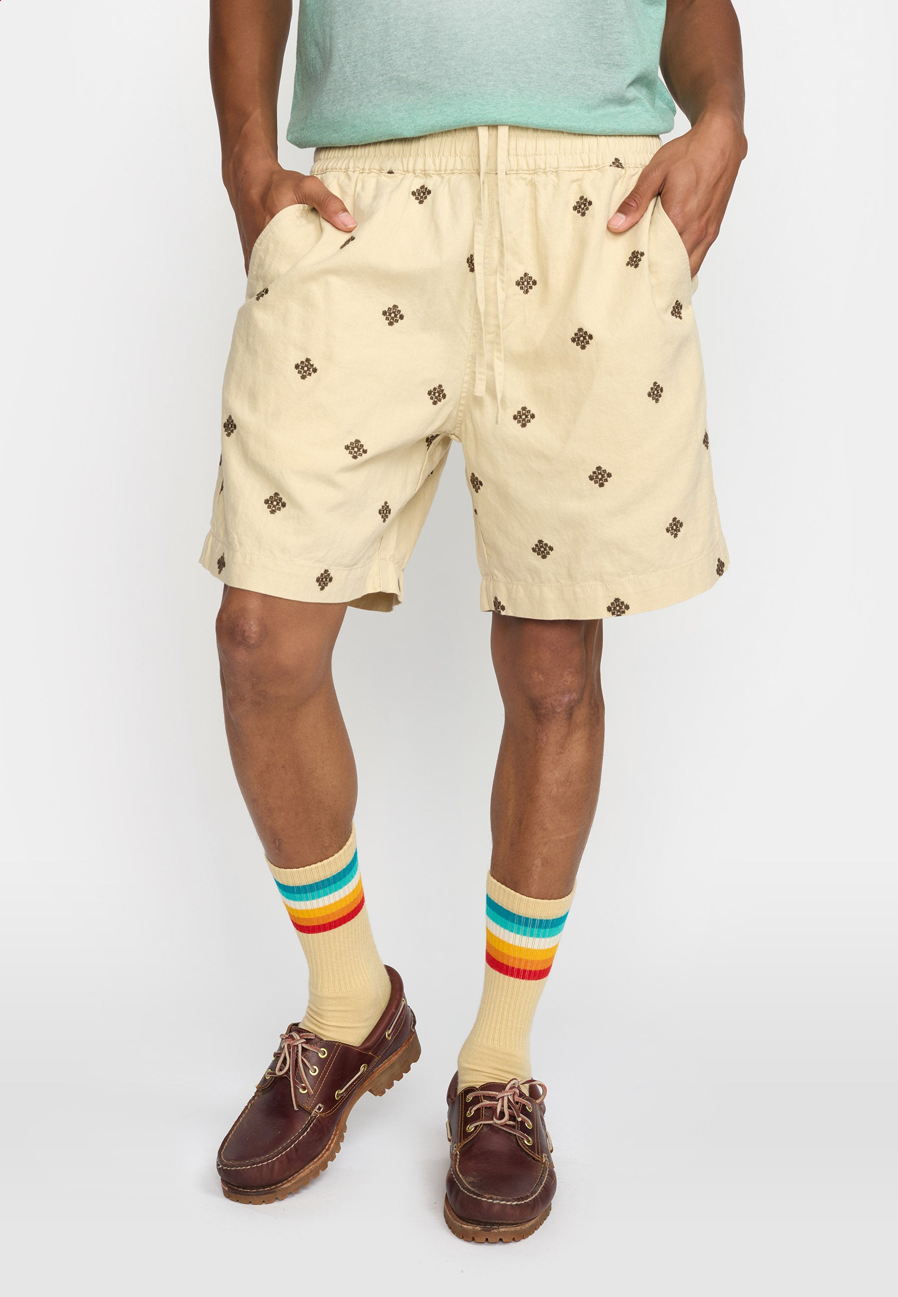 Revolution – Linen Shorts med Print i Offwhite