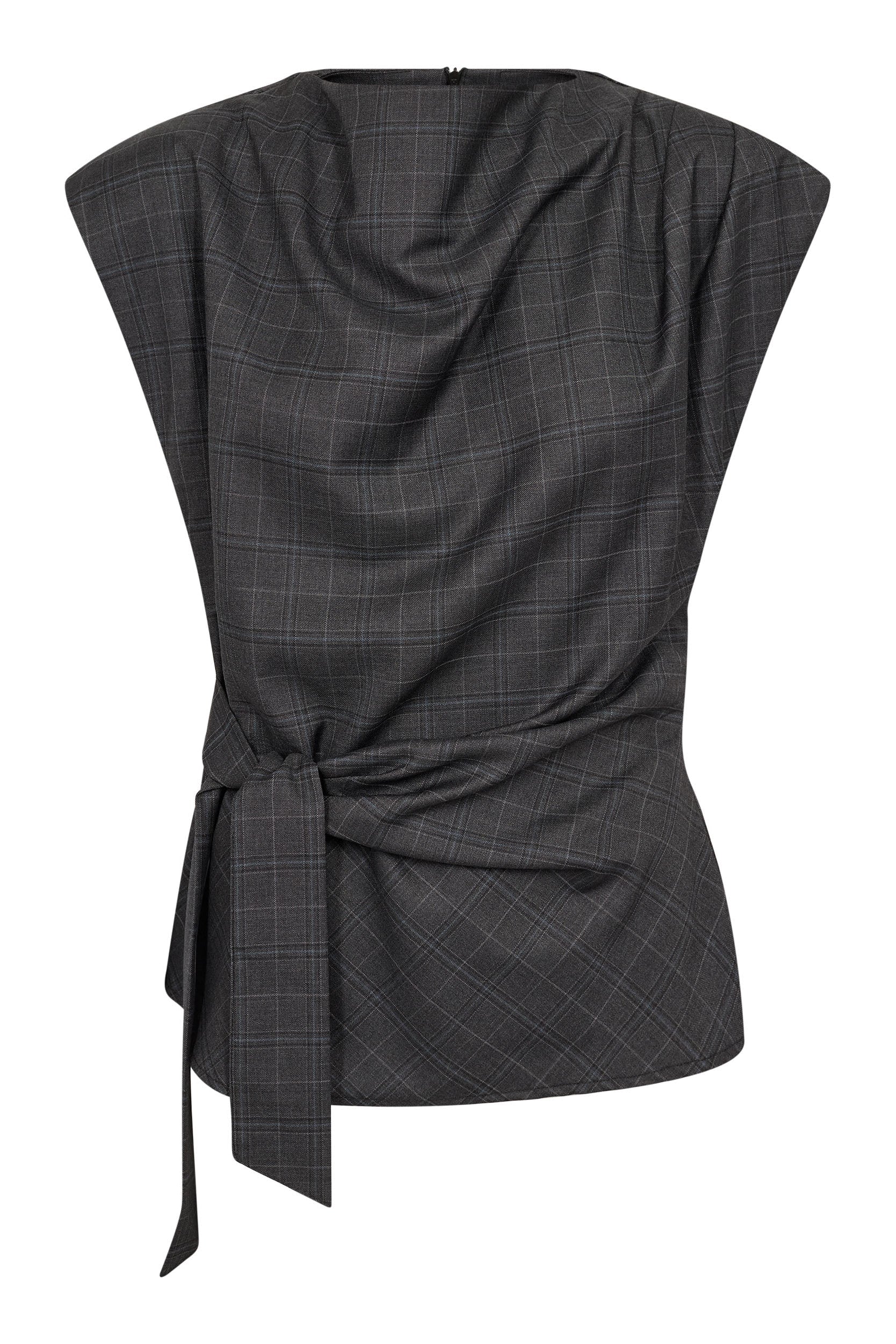 Co’Couture - EloraCC Check Pleat Top Dark Grey
