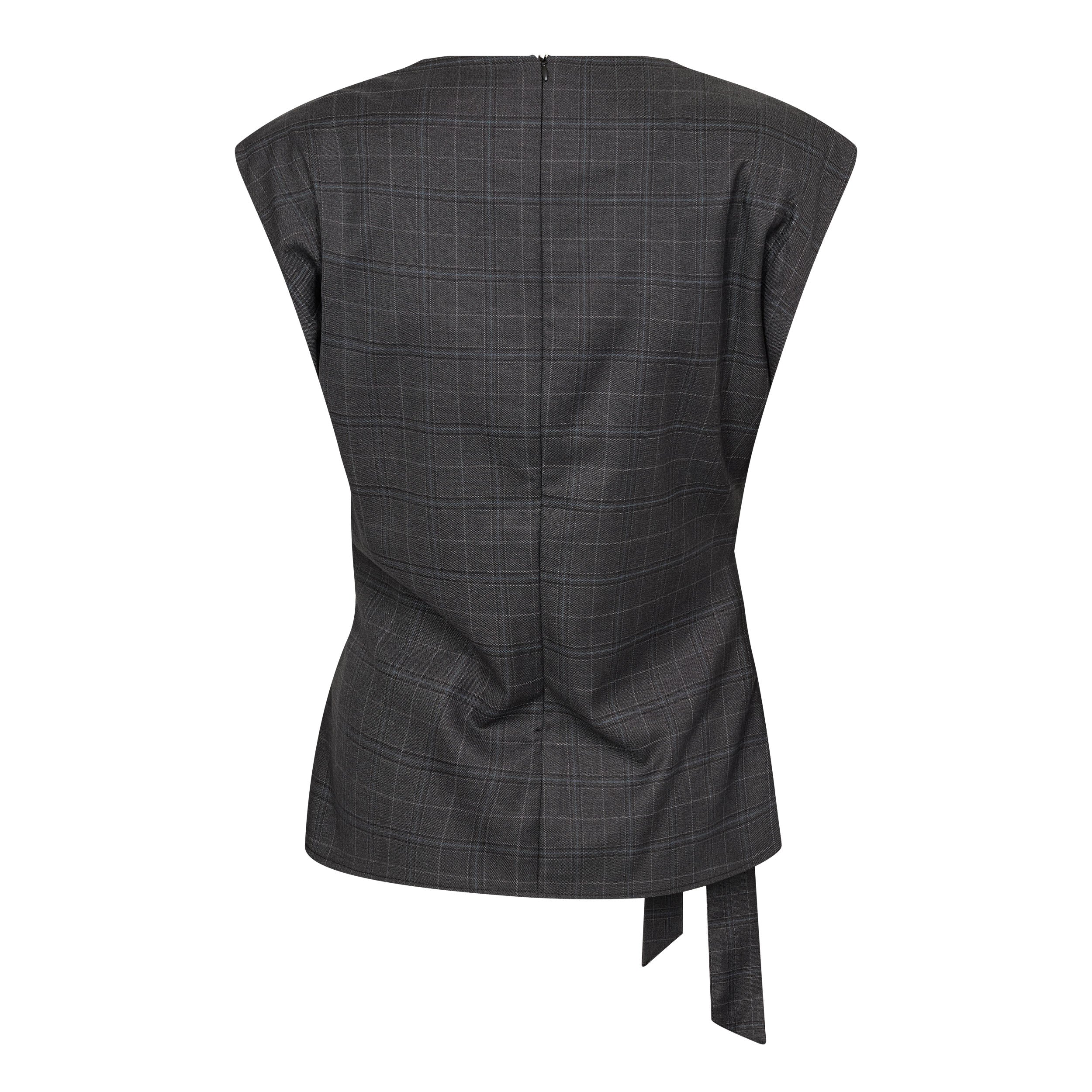Co’Couture - EloraCC Check Pleat Top Dark Grey