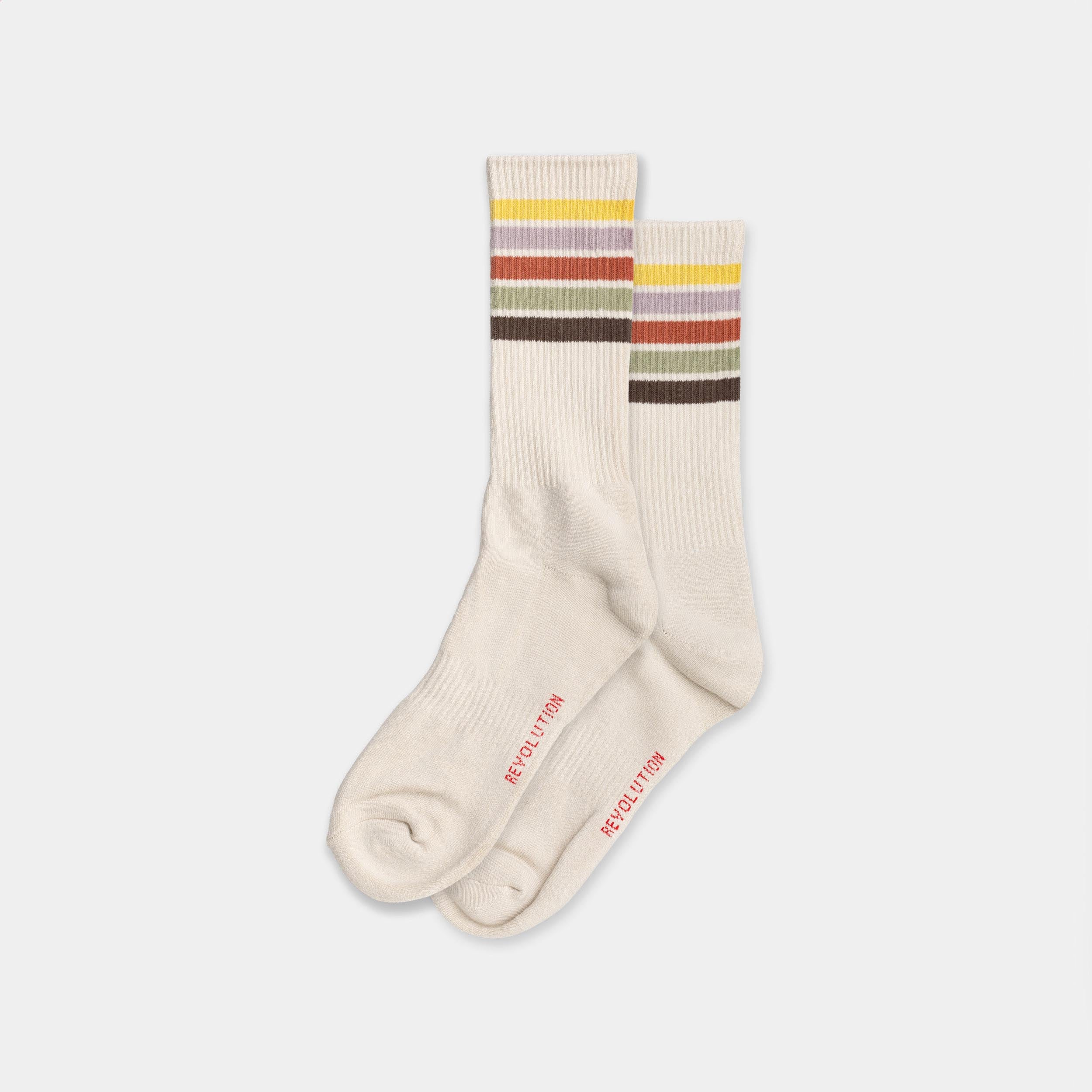 Revolution – Jaquard Crew Sock i Offwhite med Retrostriber