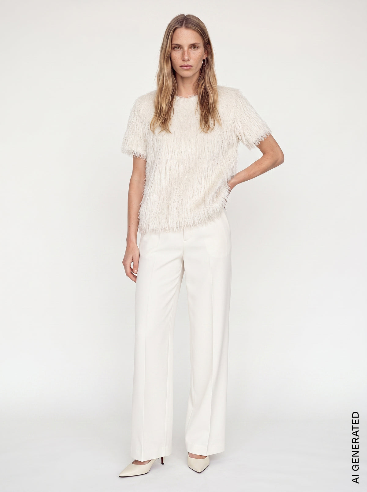 Mos Mosh – MMBrim O-SS Faux Fur Tee – Ecru