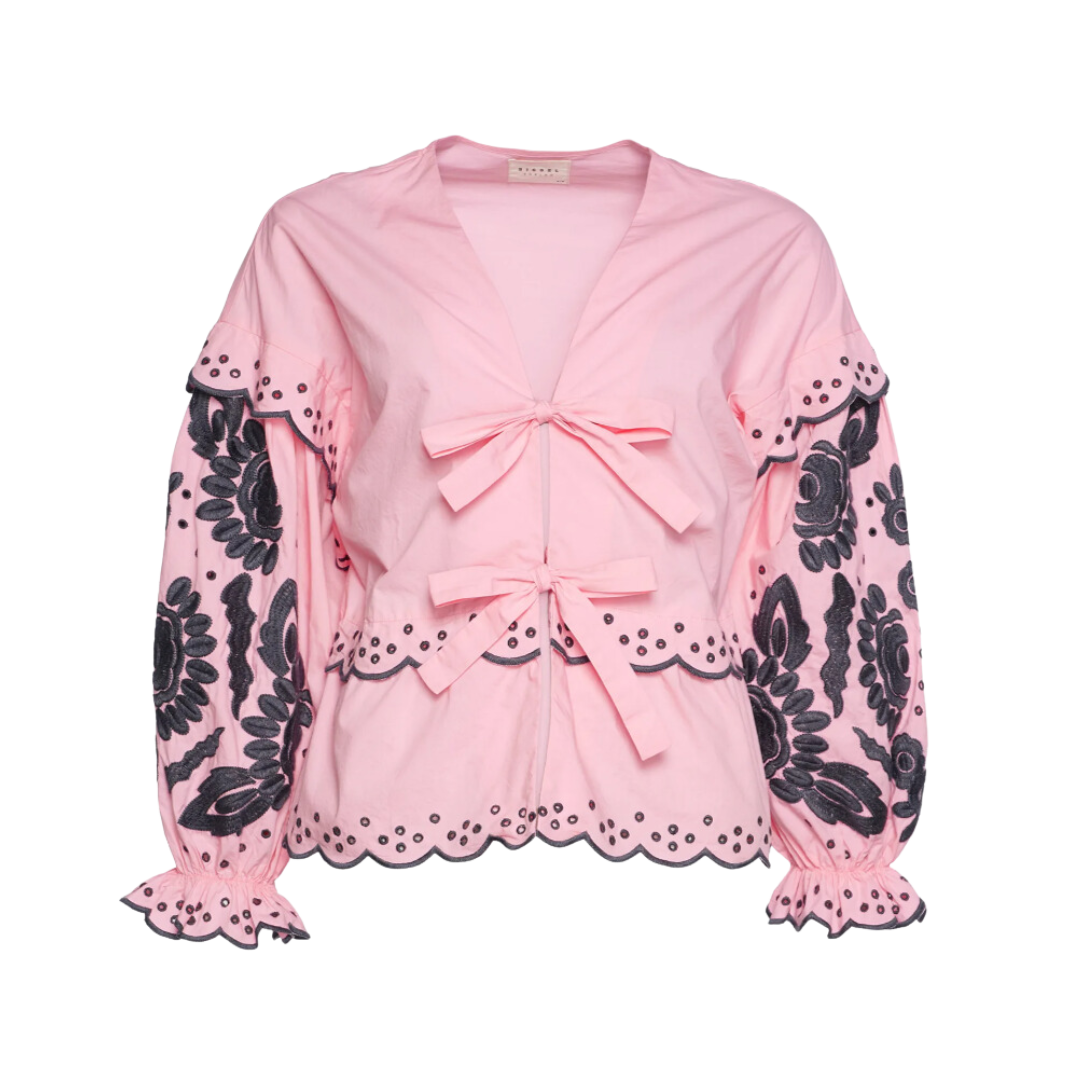 Pink bluse med sløjfer fra sissel edelbo, forfra