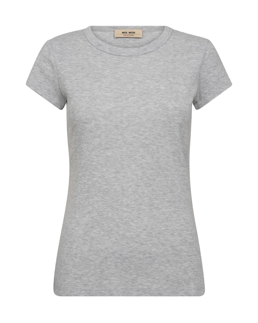 MMLago O-SS Tee – grå basic T-shirt i ribbet bomuld fra Mos Mosh
