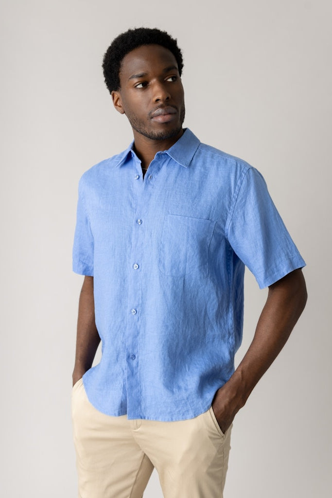 Mos Mosh Gallery - MMGTheo Linen SS Skjorte Blå