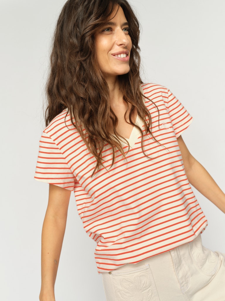Mos Mosh - MMKala V-SS Stripe Tee, orange